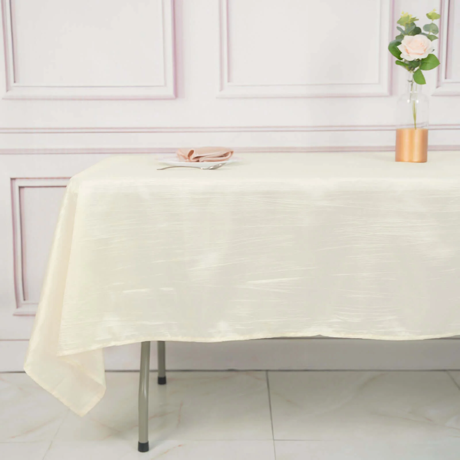 Taffeta Rectangle Tablecloth 60"x102" Ivory Accordion Crinkle Table Cover - Image 2