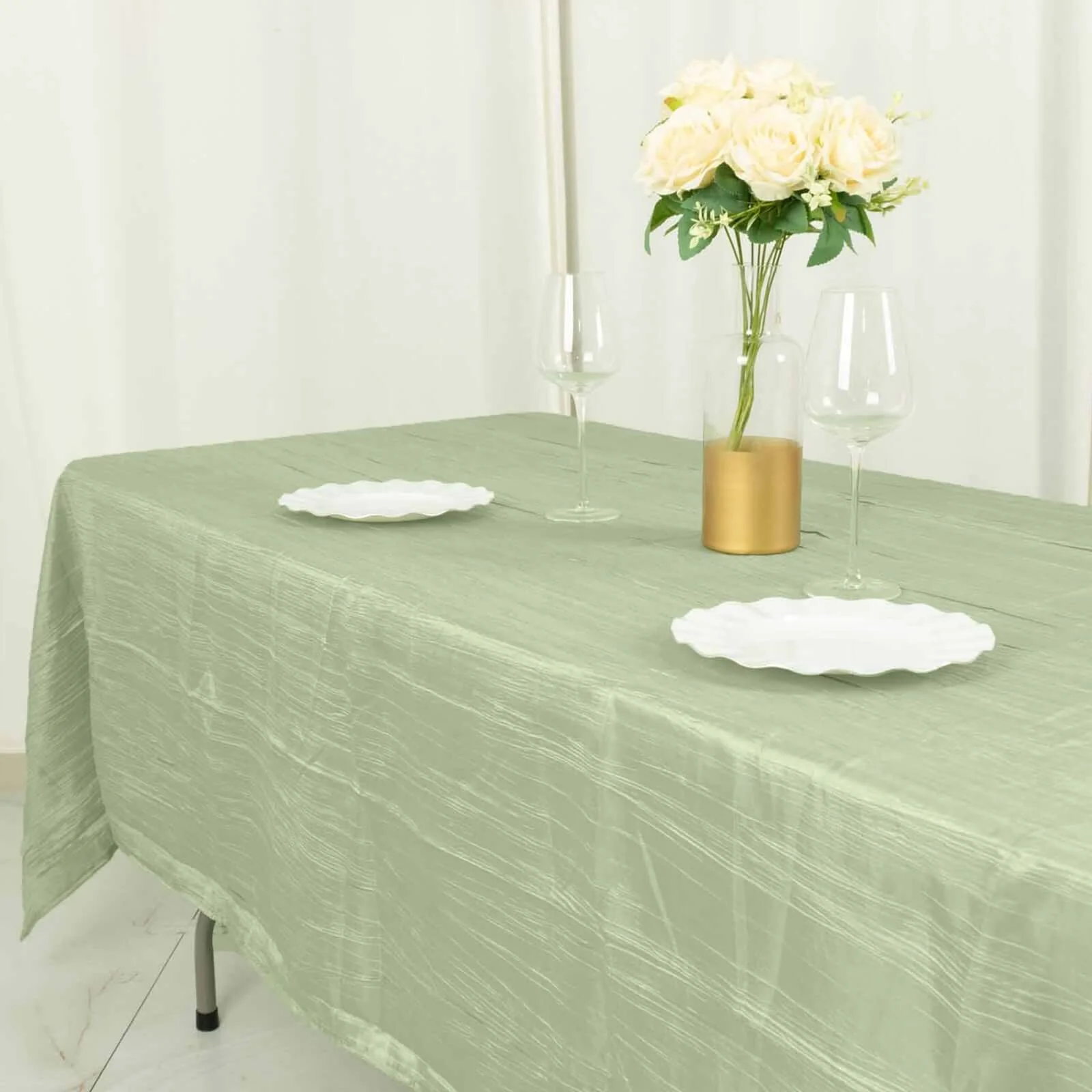 Taffeta Rectangle Tablecloth 60"x102" Sage Green Accordion Crinkle Table Cover - Image 10