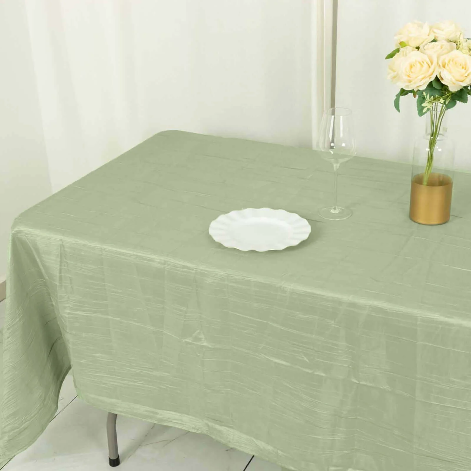 Taffeta Rectangle Tablecloth 60"x102" Sage Green Accordion Crinkle Table Cover - Image 14