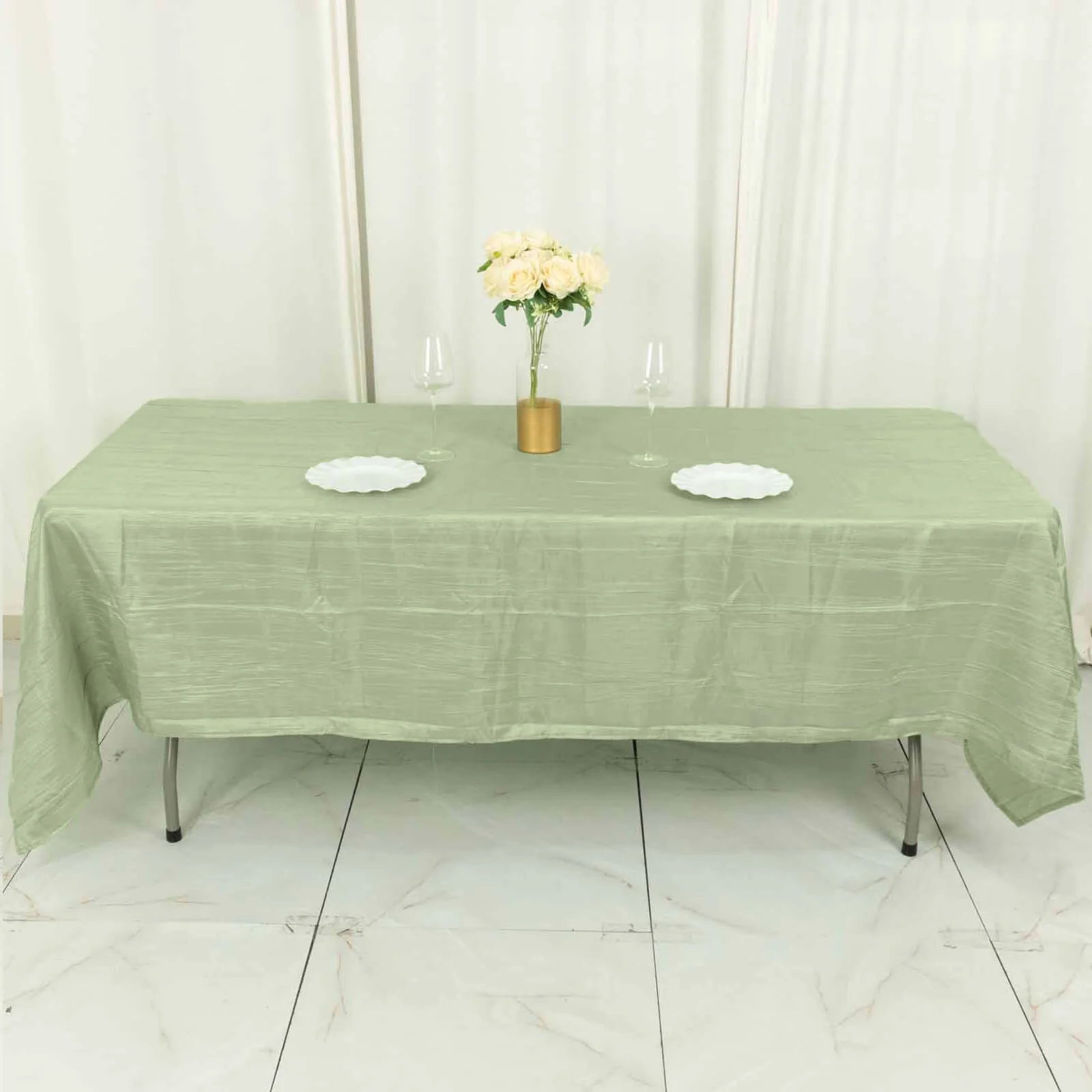 Taffeta Rectangle Tablecloth 60"x102" Sage Green Accordion Crinkle Table Cover - Image 8