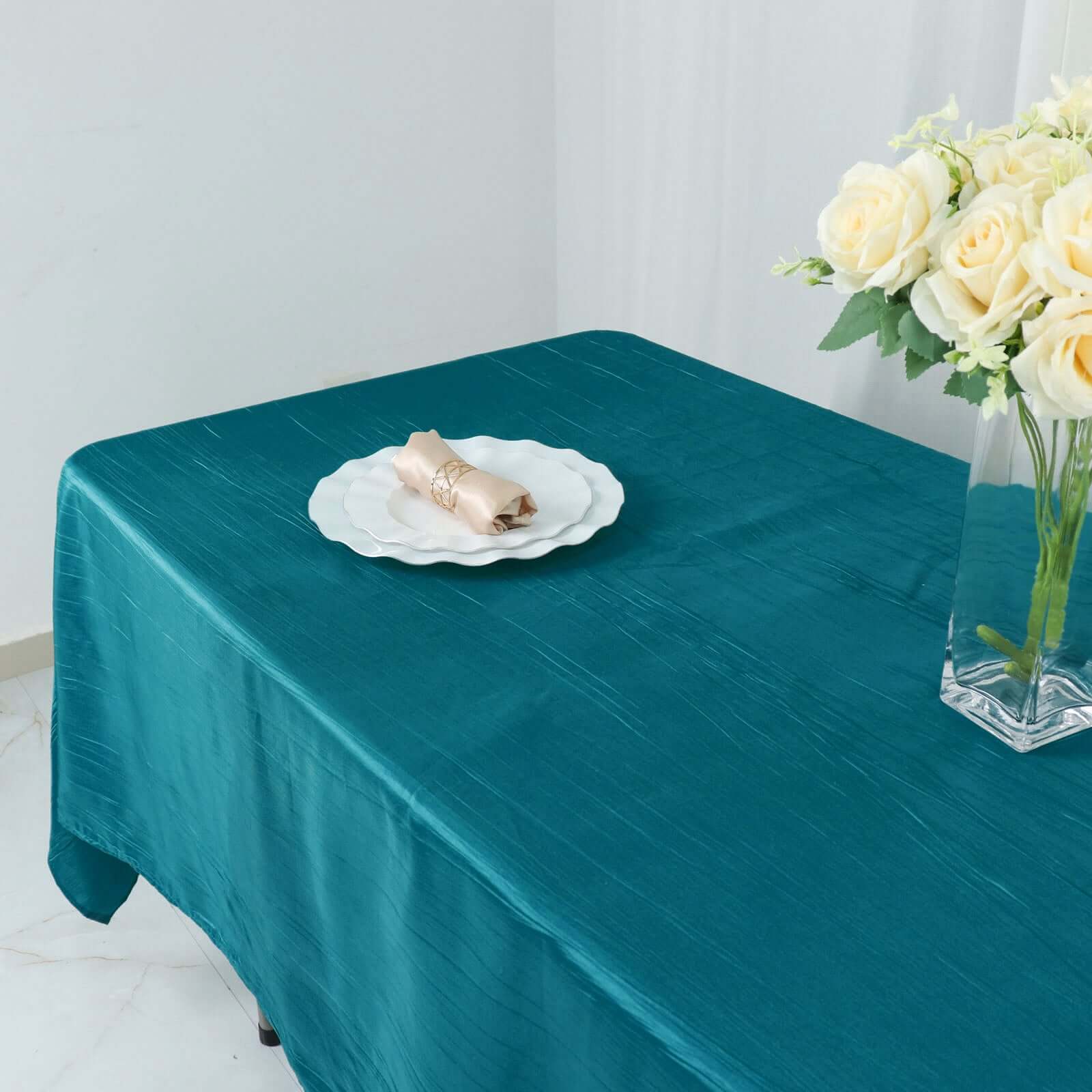 Taffeta Rectangle Tablecloth 60"x102" Teal Accordion Crinkle Table Cover - Image 9
