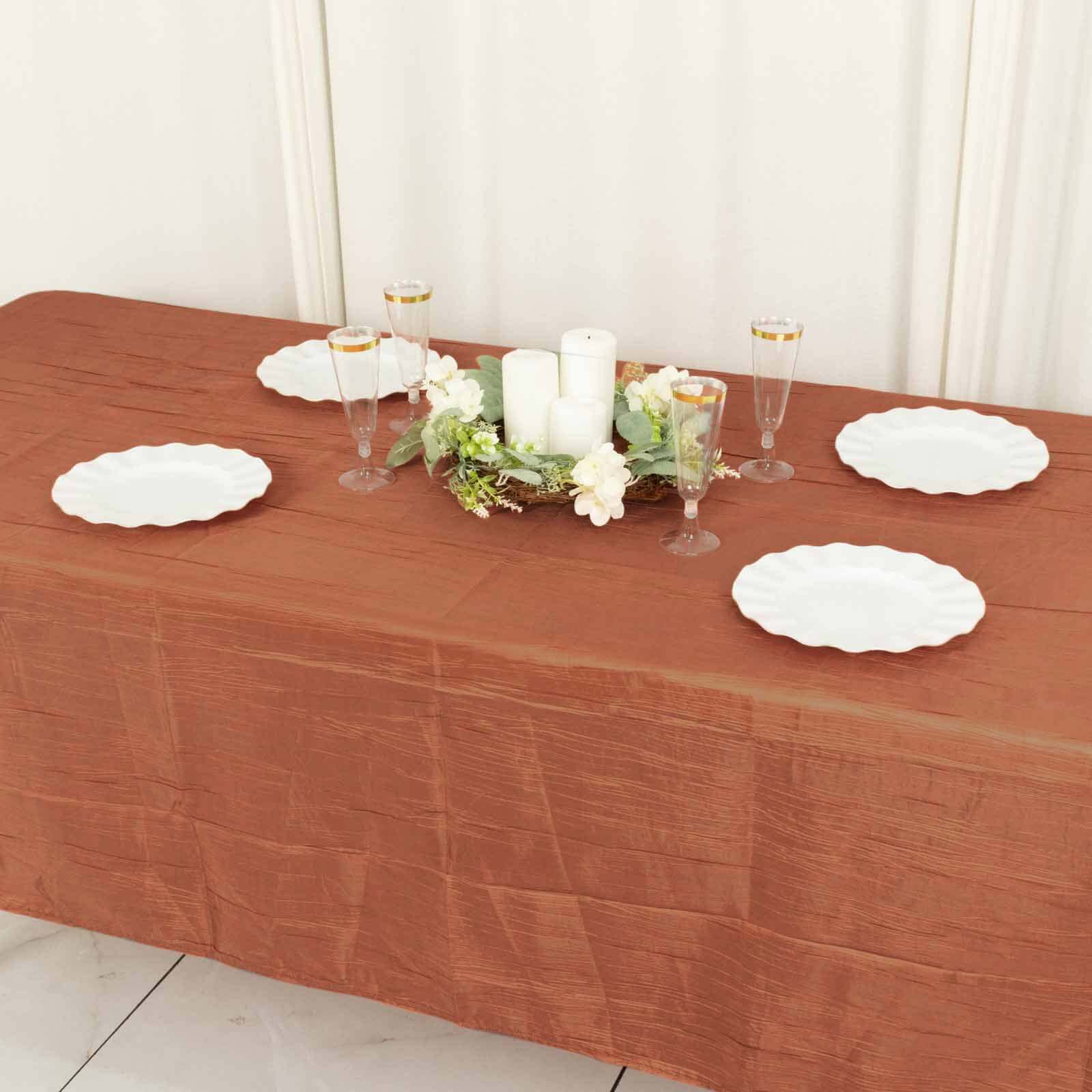 Taffeta Rectangle Tablecloth 60"x102" Terracotta (Rust) Accordion Crinkle Table Cover - Image 11