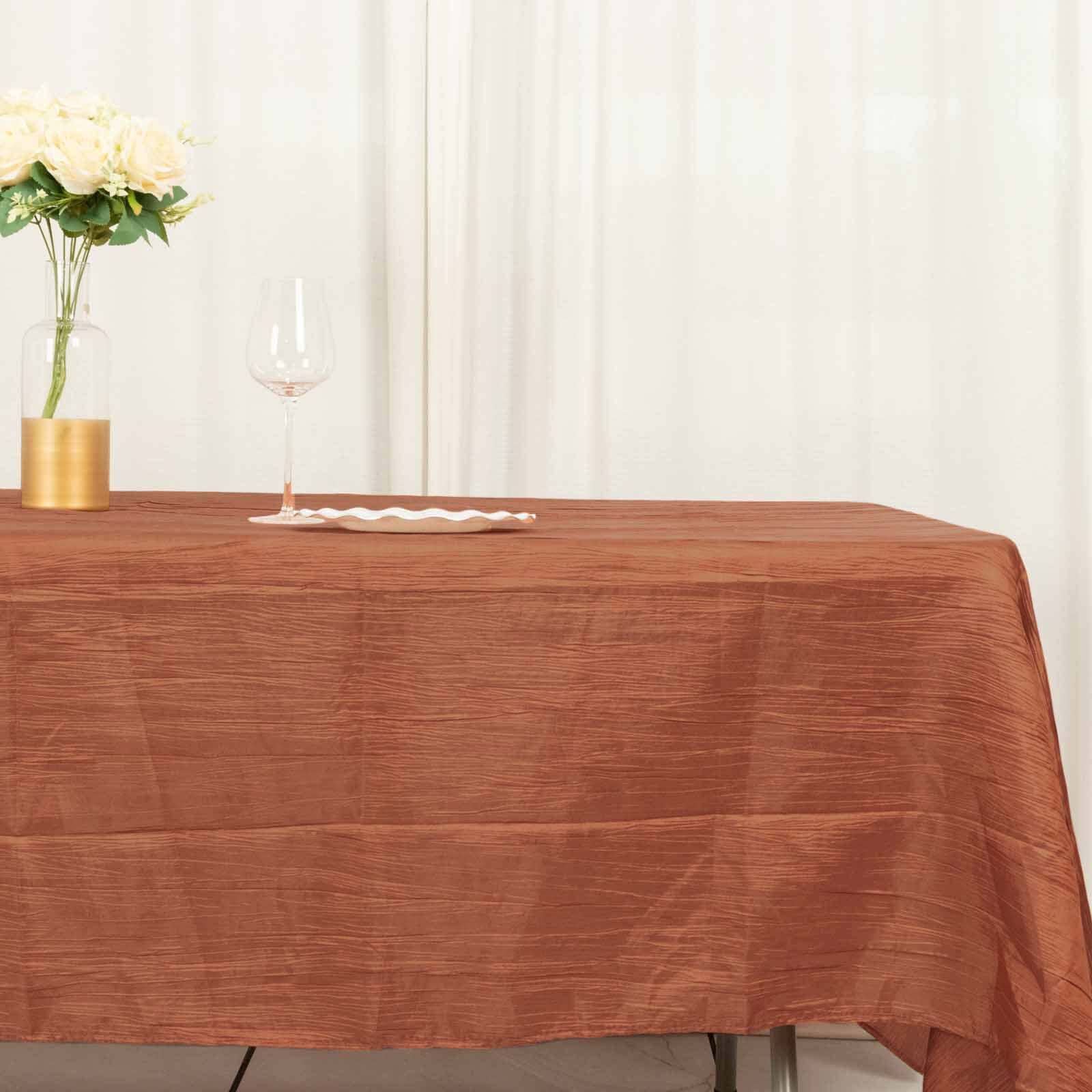Taffeta Rectangle Tablecloth 60"x102" Terracotta (Rust) Accordion Crinkle Table Cover - Image 2