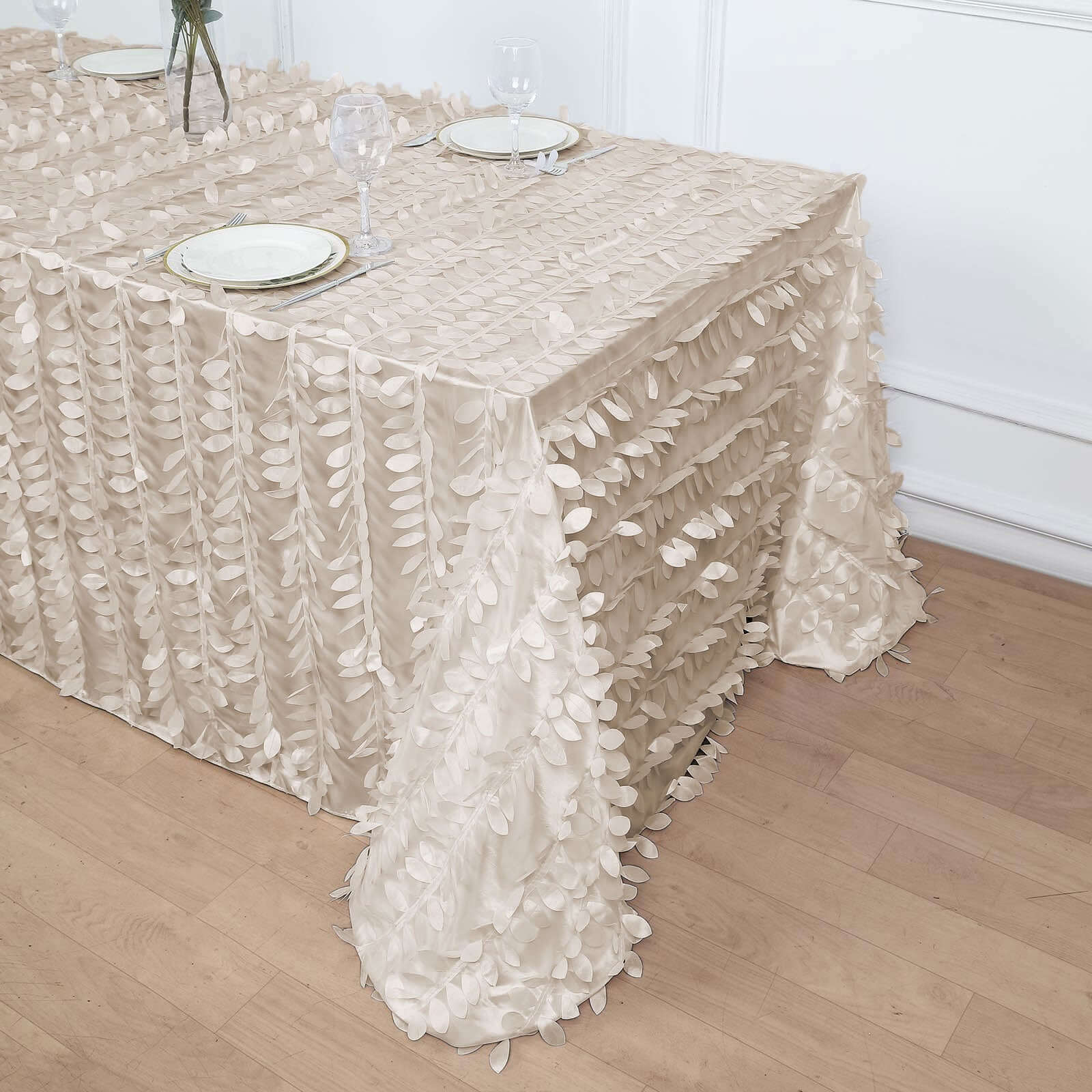 Taffeta Rectangle Tablecloth 90"x132" Beige - 3D Leaf Petal Seamless Table Cover - Image 9