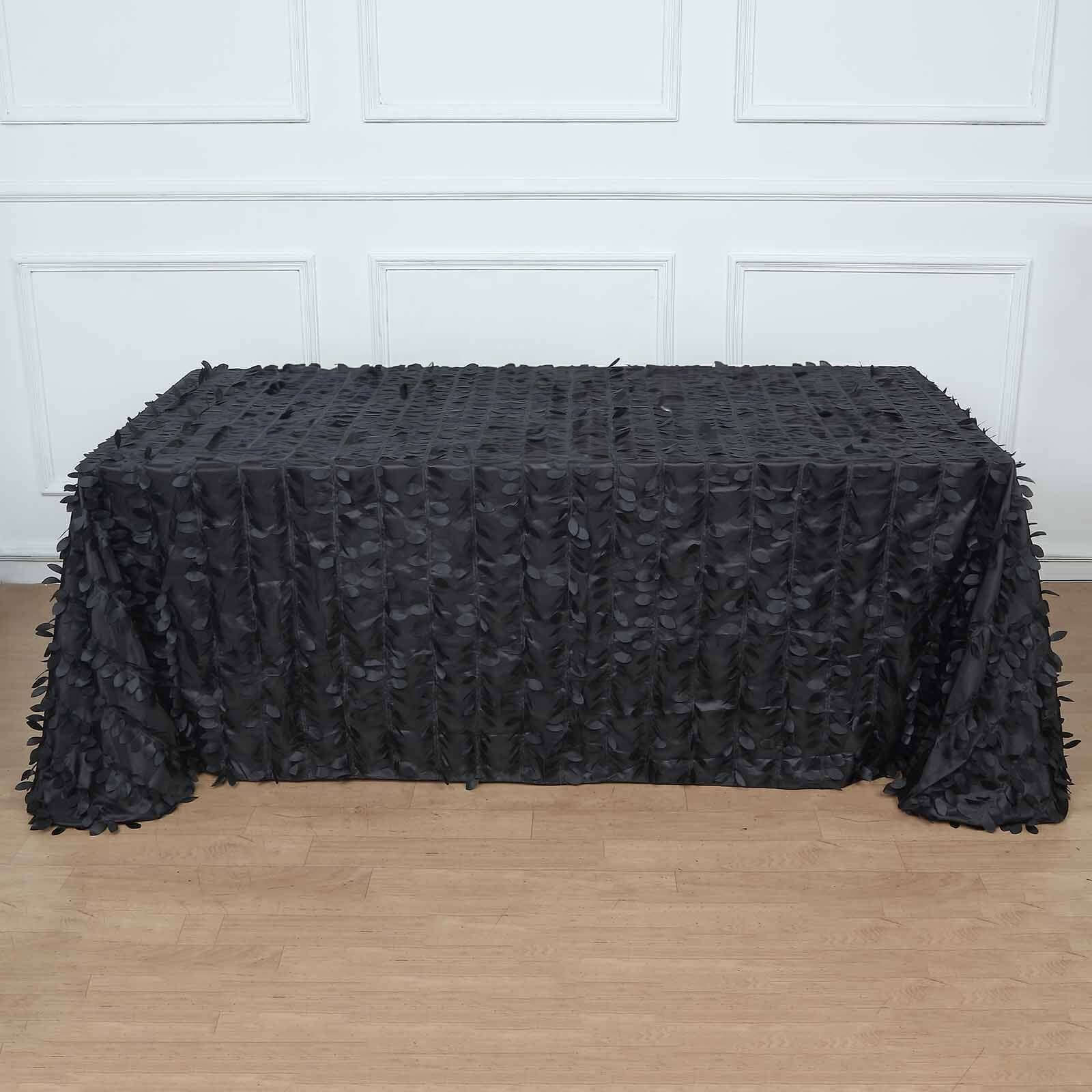 Taffeta Rectangle Tablecloth 90"x132" Black - 3D Leaf Petal Seamless Table Cover for Upscale Table Settings