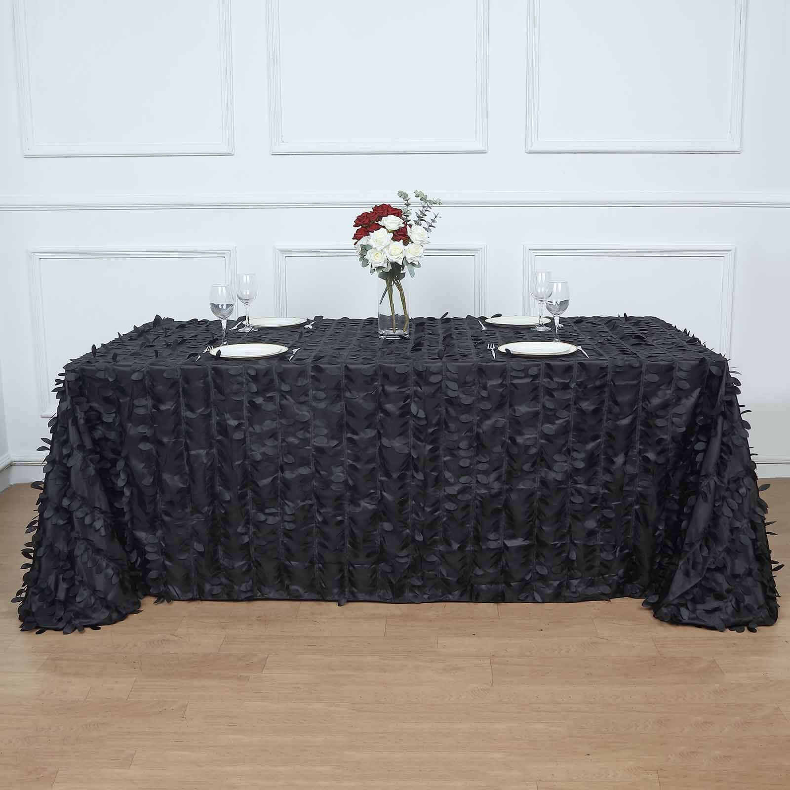 Taffeta Rectangle Tablecloth 90"x132" Black - 3D Leaf Petal Seamless Table Cover for Upscale Table Settings - Image 6