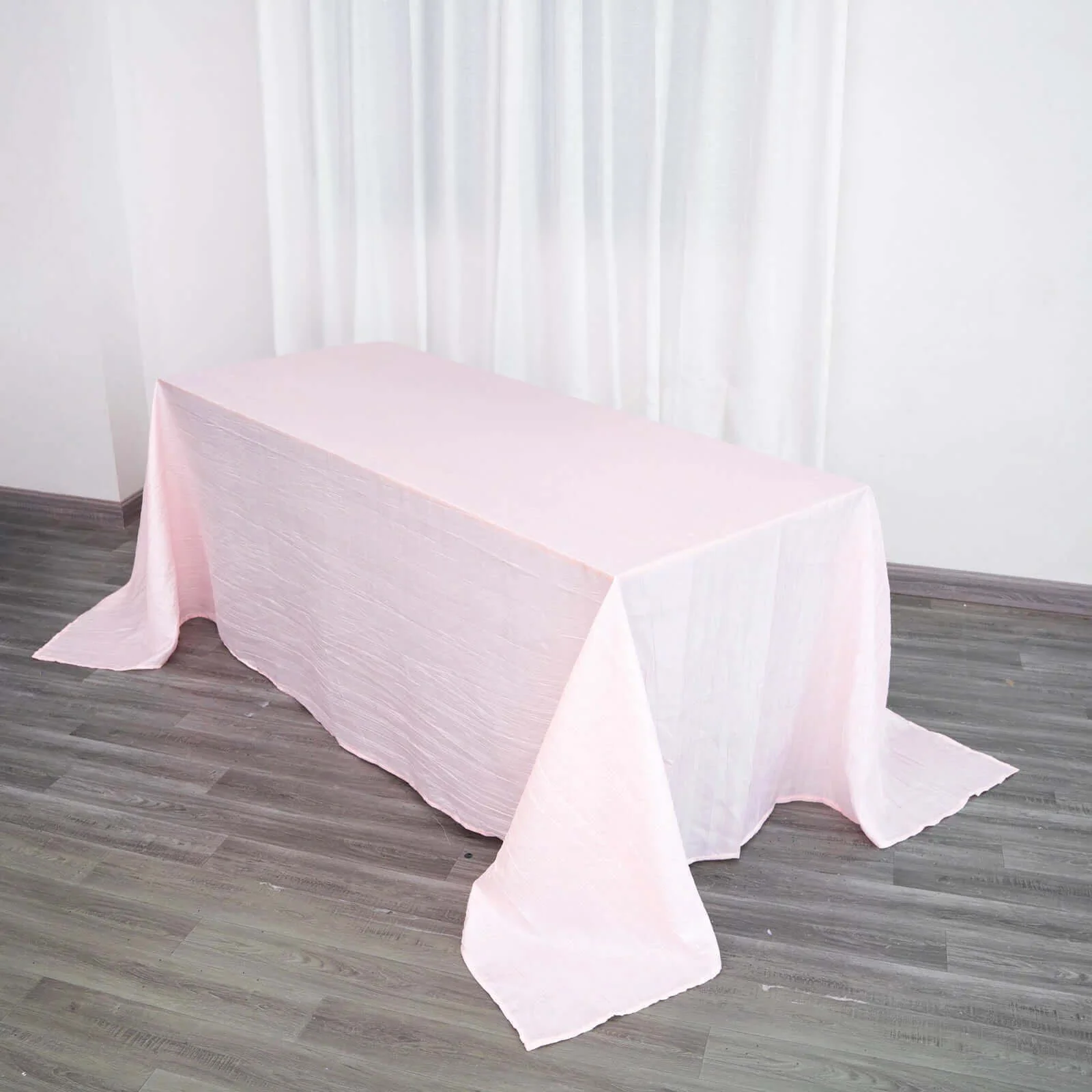 Taffeta Rectangle Tablecloth 90"x132" Blush with Accordion Crinkle Design - Seamless Finish - Image 7