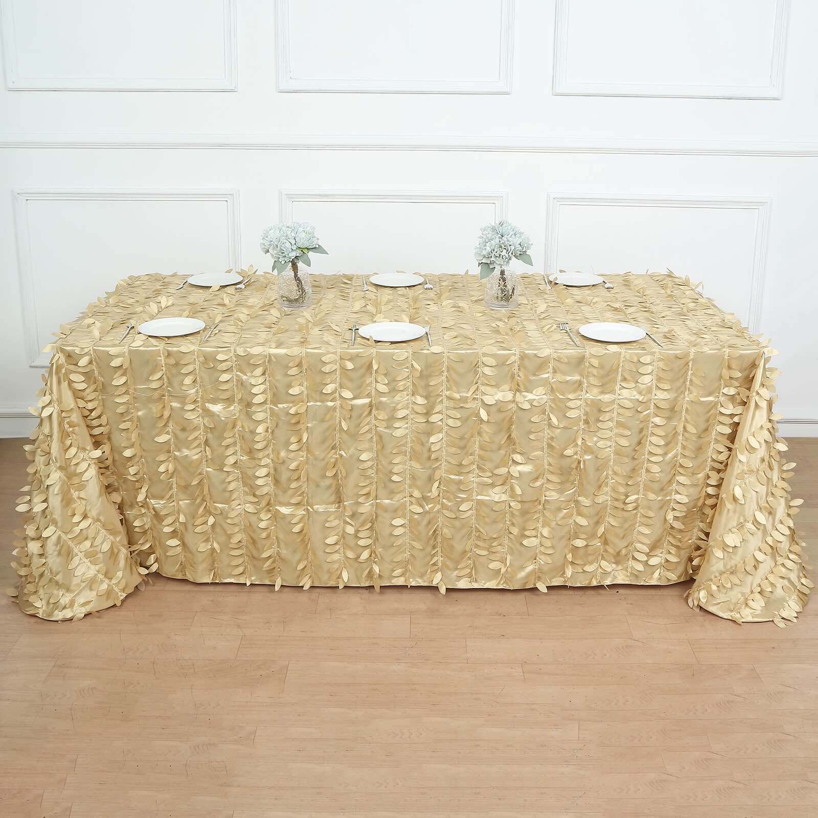 Taffeta Rectangle Tablecloth 90"x132" Champagne - 3D Leaf Petal Seamless Table Cover - Image 11