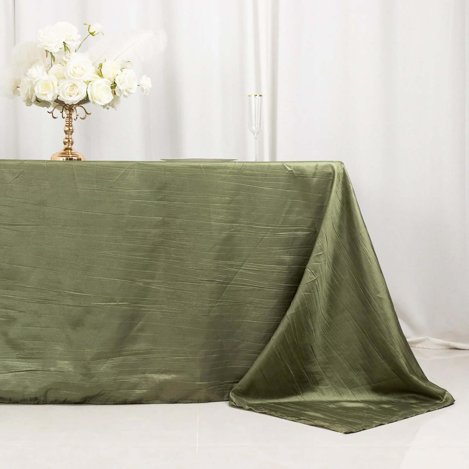 Taffeta Rectangle Tablecloth 90"x132" Dusty Sage Green with Accordion Crinkle Design - Seamless Finish - Image 2