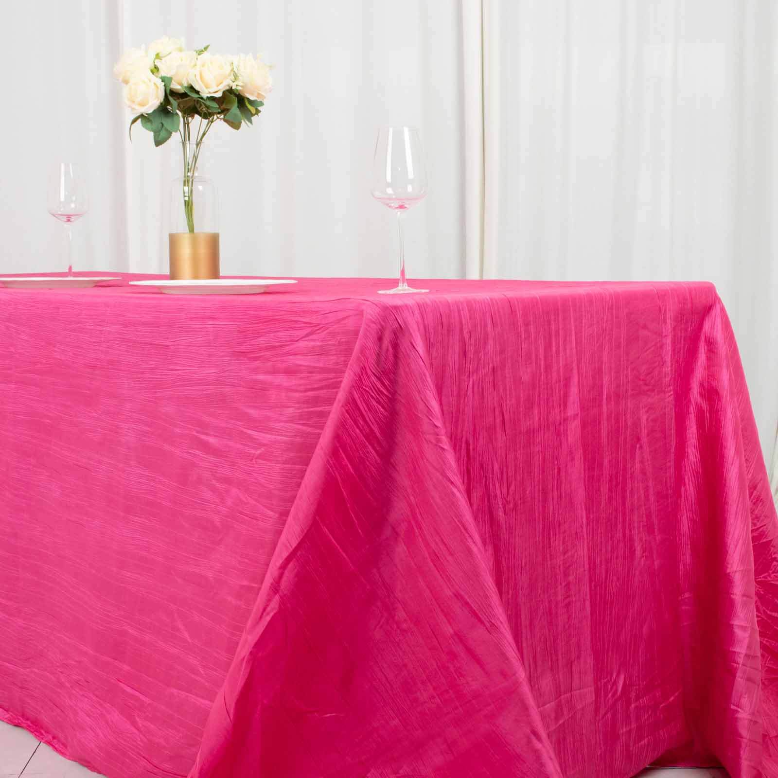 Taffeta Rectangle Tablecloth 90"x132" Fuchsia with Accordion Crinkle Design - Seamless Finish - Image 2