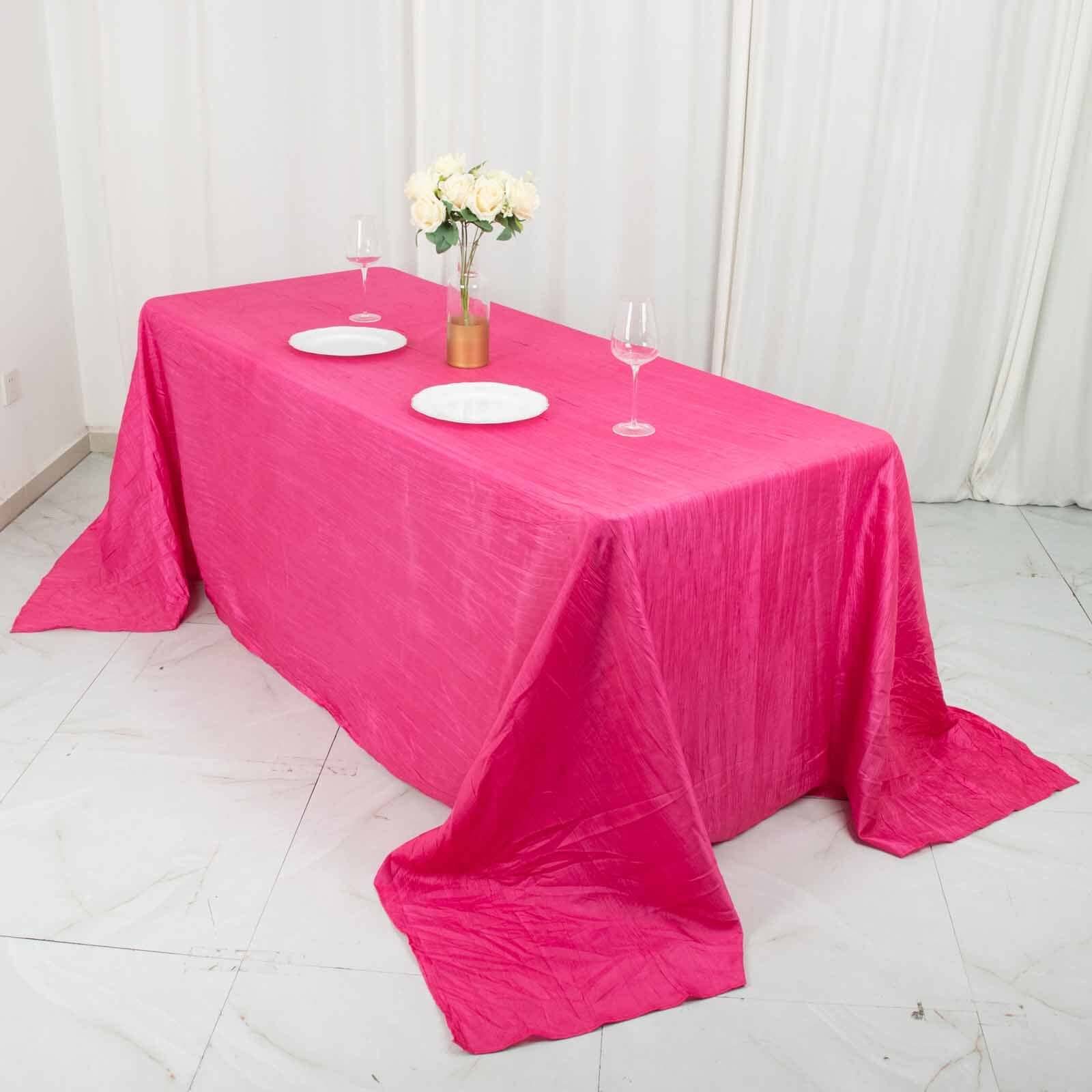 Taffeta Rectangle Tablecloth 90"x132" Fuchsia with Accordion Crinkle Design - Seamless Finish - Image 3