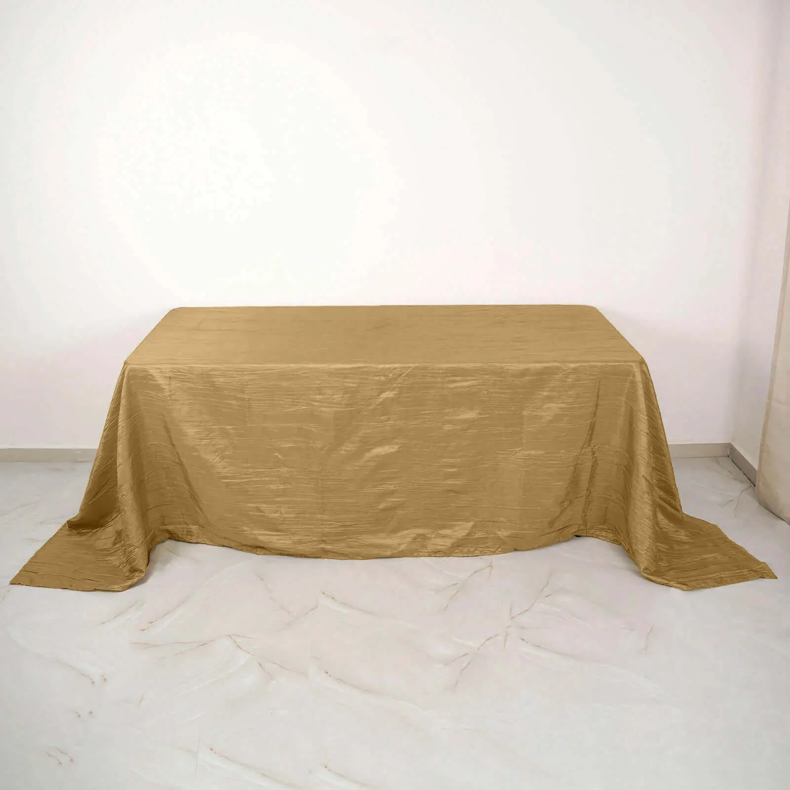 Taffeta Rectangle Tablecloth 90"x132" Gold with Accordion Crinkle Design - Seamless Finish for Refined Events - Image 7