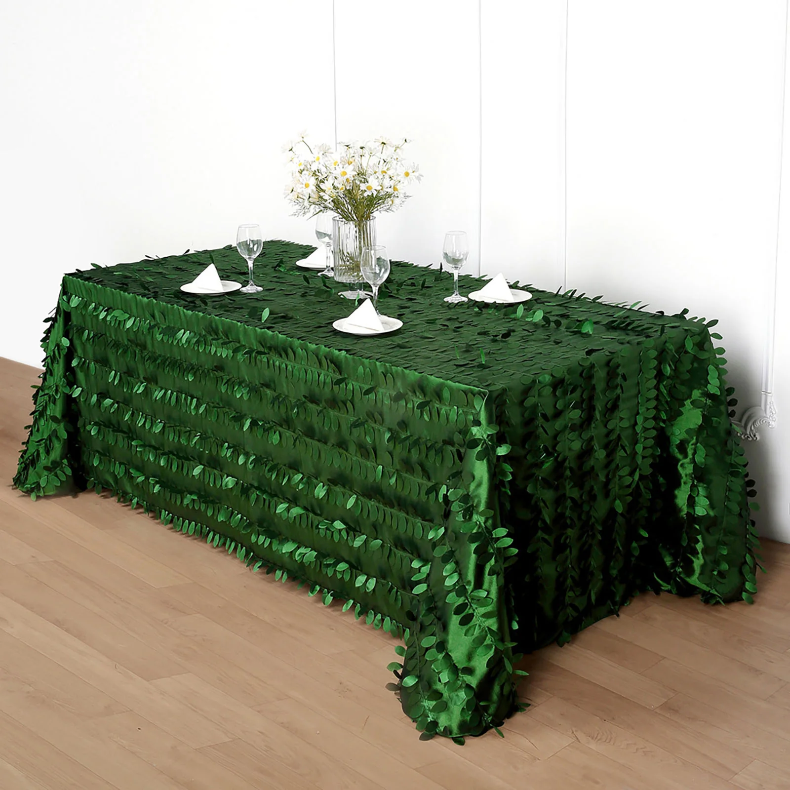 Taffeta Rectangle Tablecloth 90"x132" Green - 3D Leaf Petal Seamless Table Cover - Image 4