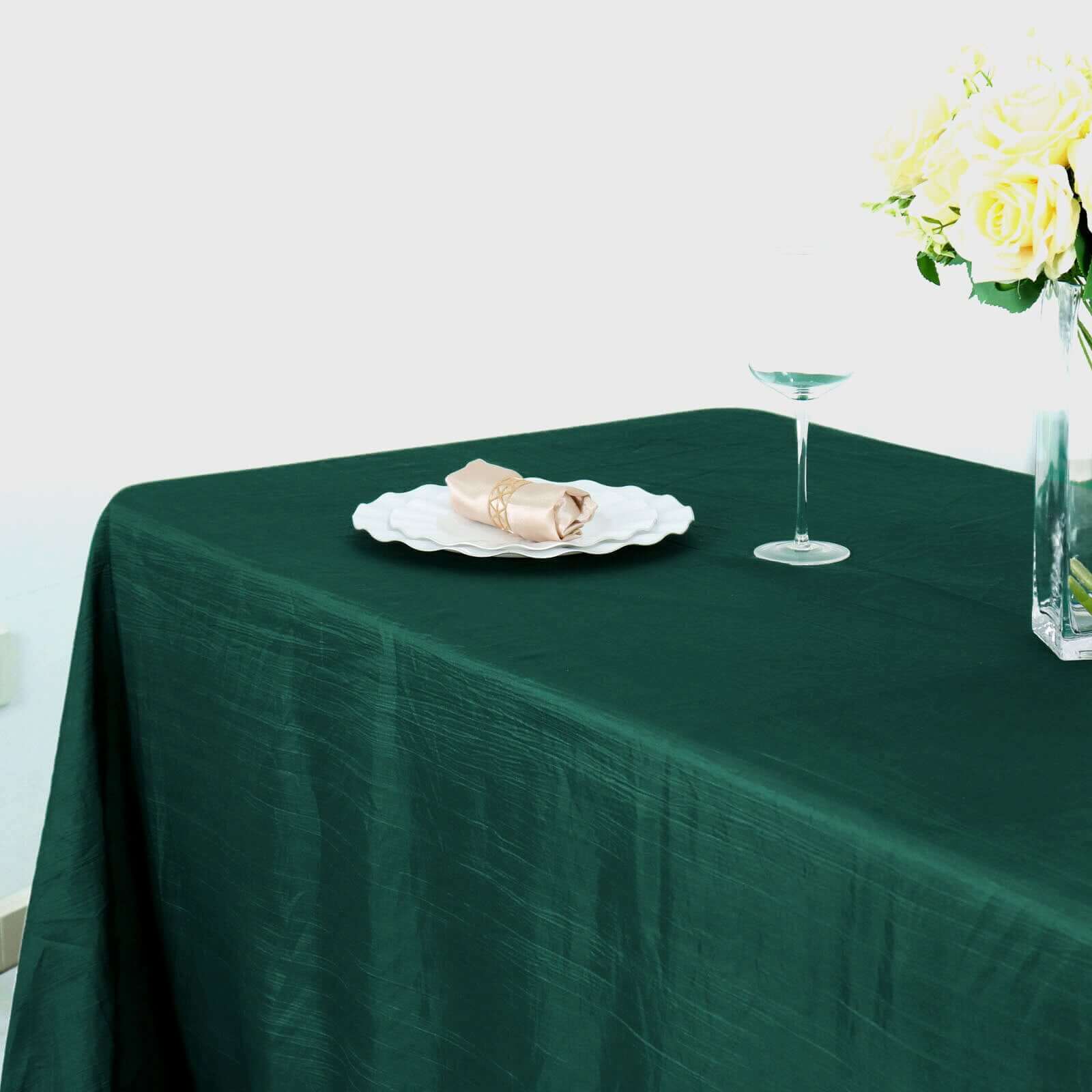 Taffeta Rectangle Tablecloth 90"x132" Hunter Emerald Green with Accordion Crinkle Design - Seamless Finish - Image 3
