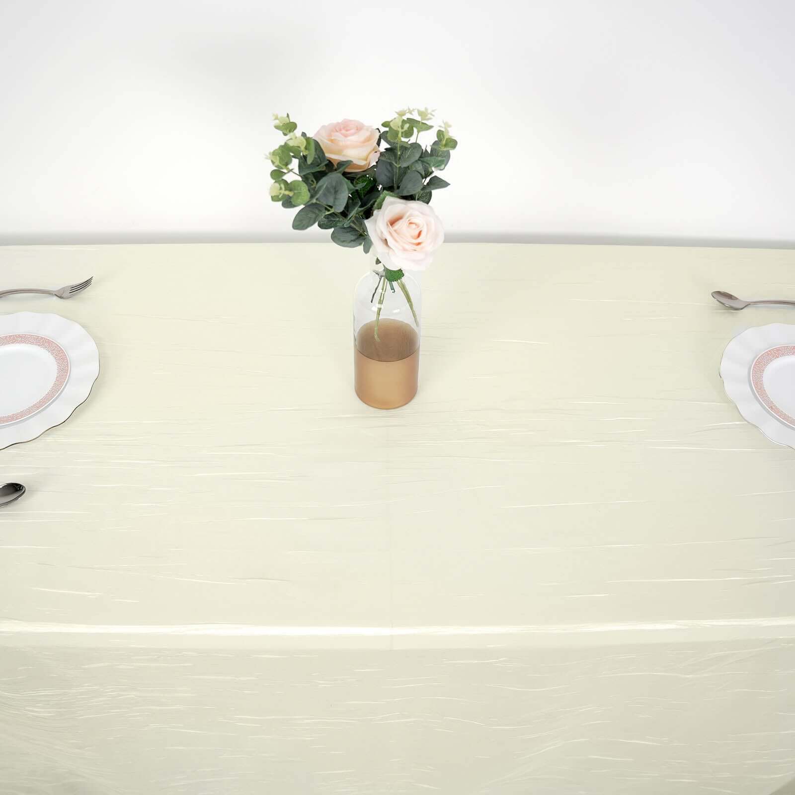 Taffeta Rectangle Tablecloth 90"x132" Ivory with Accordion Crinkle Design - Seamless Finish - Image 9