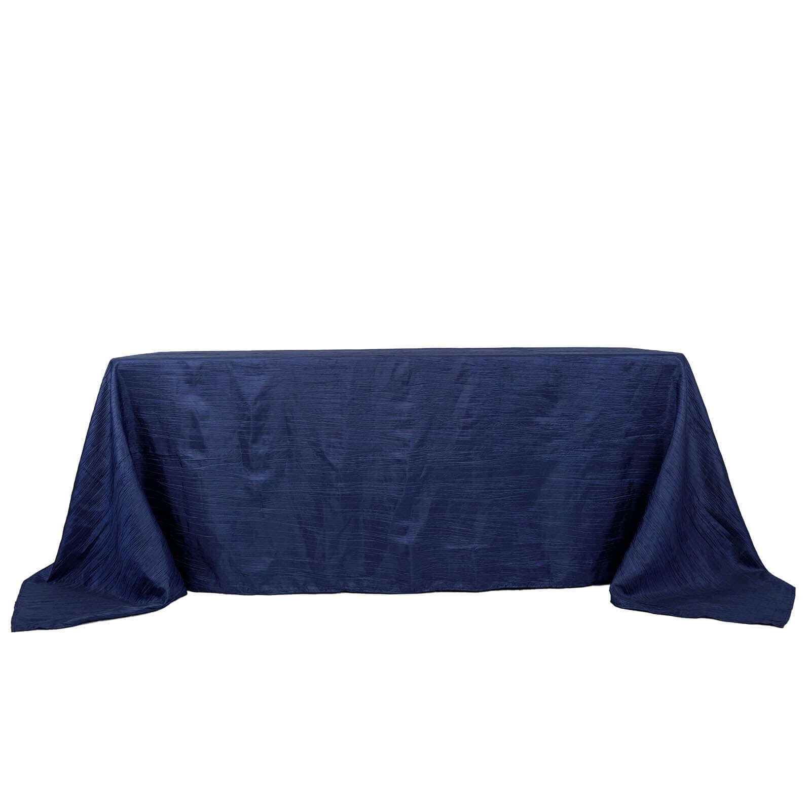 Taffeta Rectangle Tablecloth 90"x132" Navy Blue with Accordion Crinkle Design - Seamless Finish - Image 3