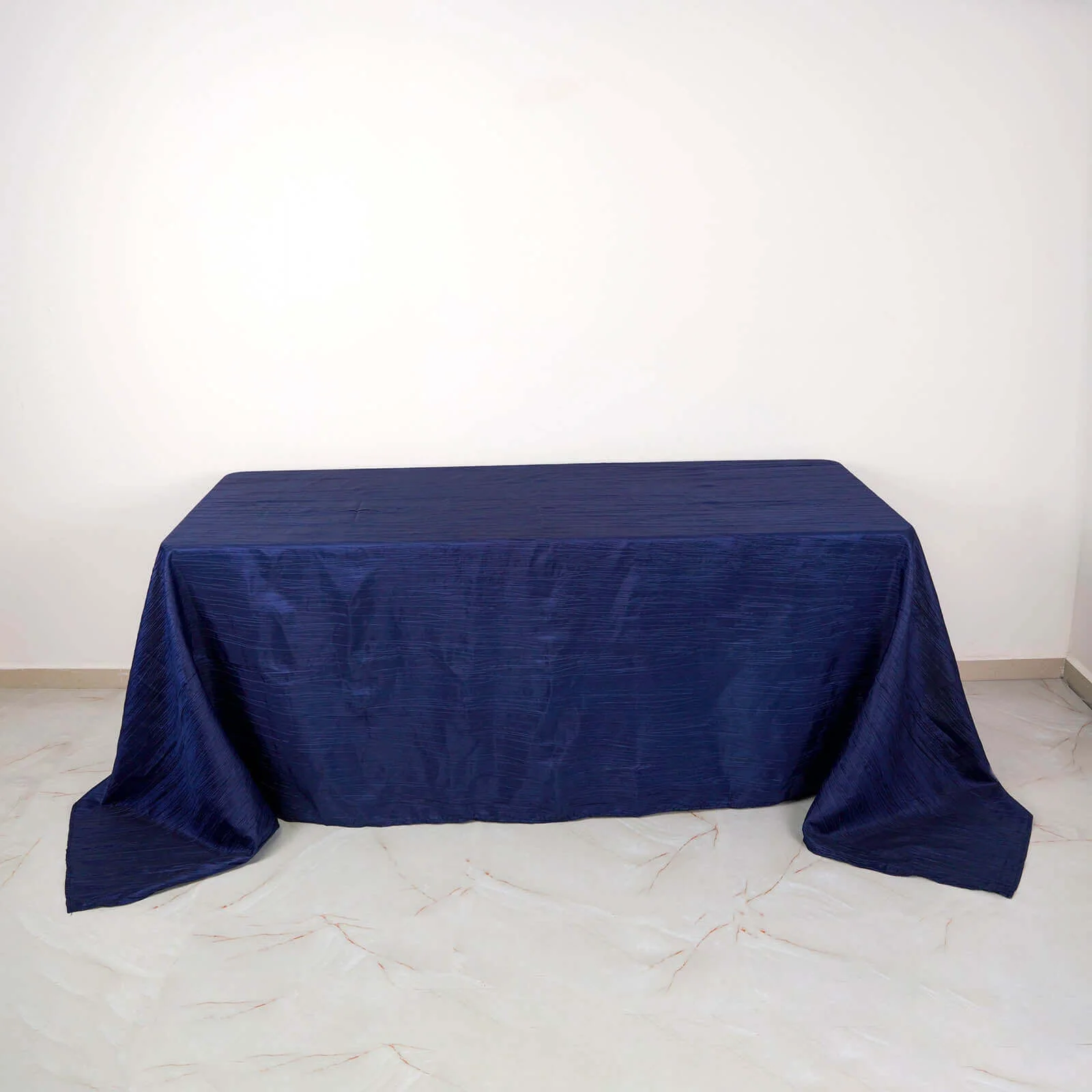 Taffeta Rectangle Tablecloth 90"x132" Navy Blue with Accordion Crinkle Design - Seamless Finish - Image 8