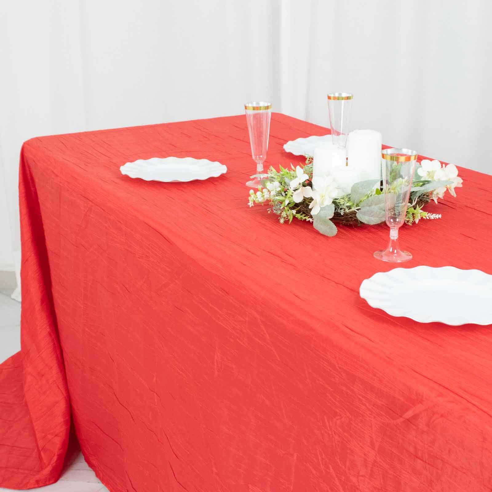 Taffeta Rectangle Tablecloth 90"x132" Red with Accordion Crinkle Design - Seamless Finish - Image 6