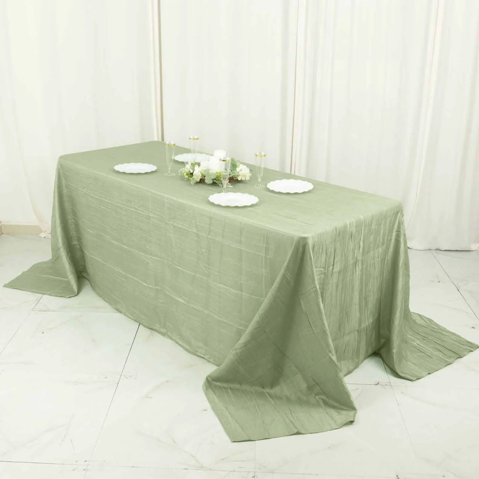 Taffeta Rectangle Tablecloth 90"x132" Sage Green with Accordion Crinkle Design - Seamless Finish - Image 3
