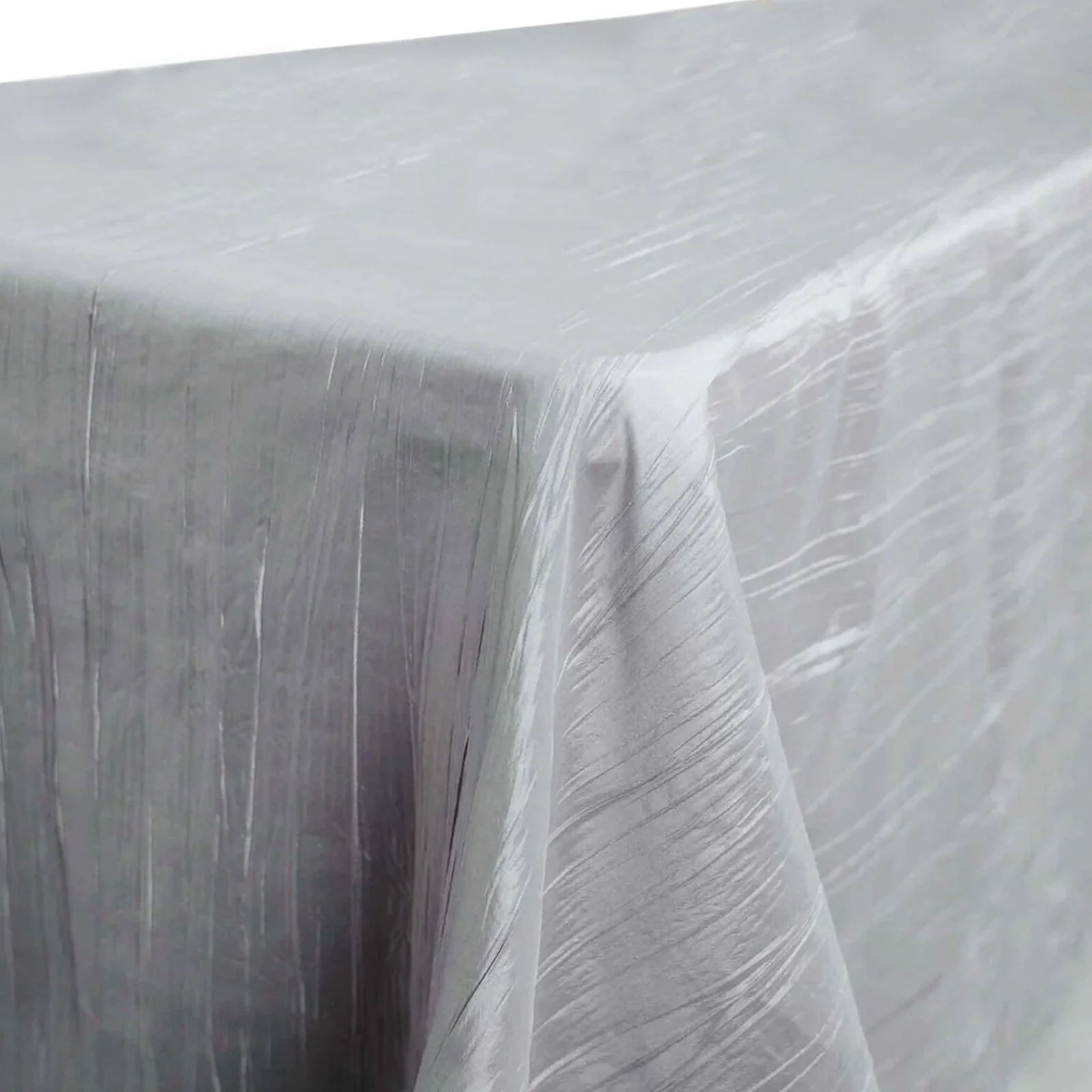 Taffeta Rectangle Tablecloth 90"x132" Silver with Accordion Crinkle Design - Seamless Finish