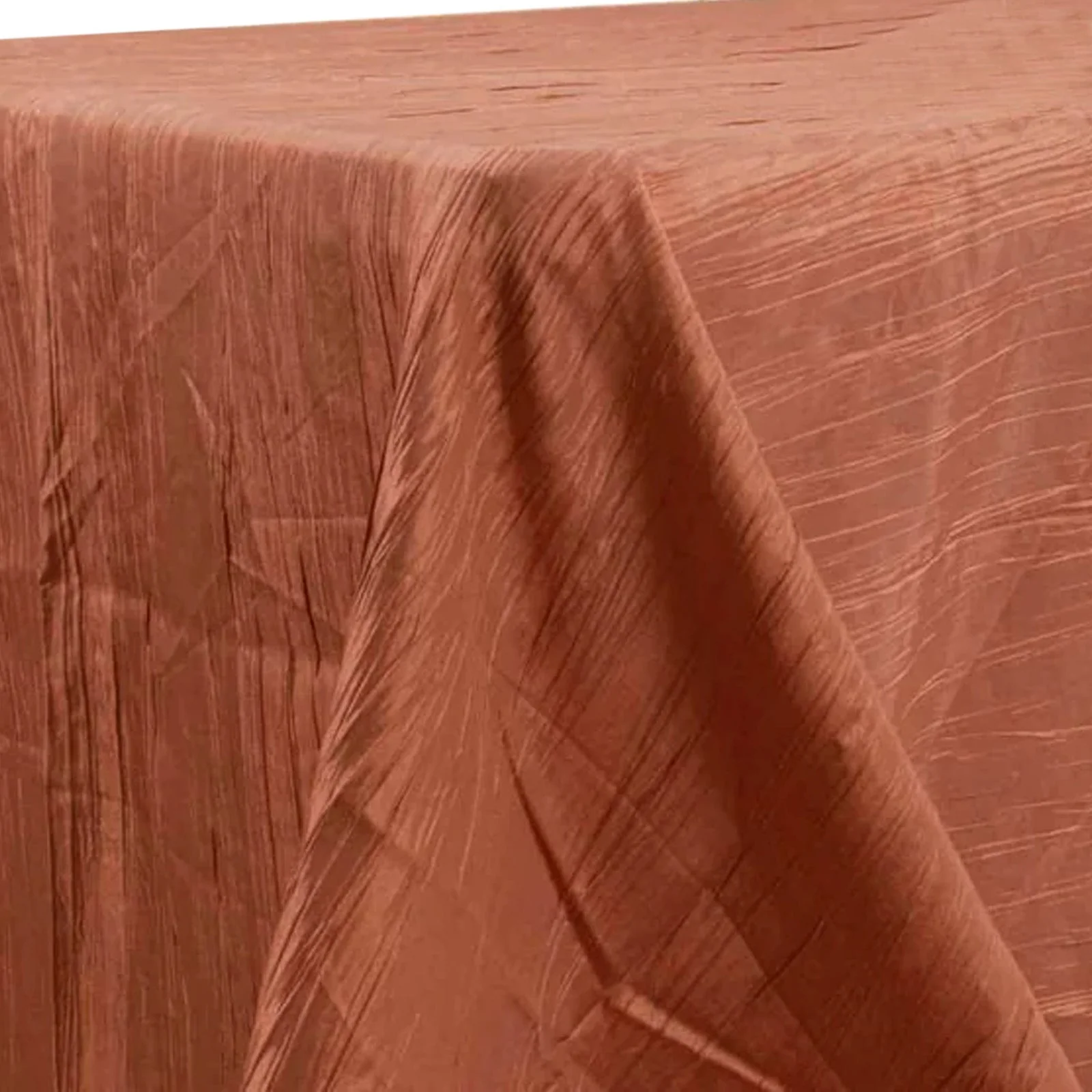 Taffeta Rectangle Tablecloth 90"x132" Terracotta (Rust) with Accordion Crinkle Design - Seamless Finish