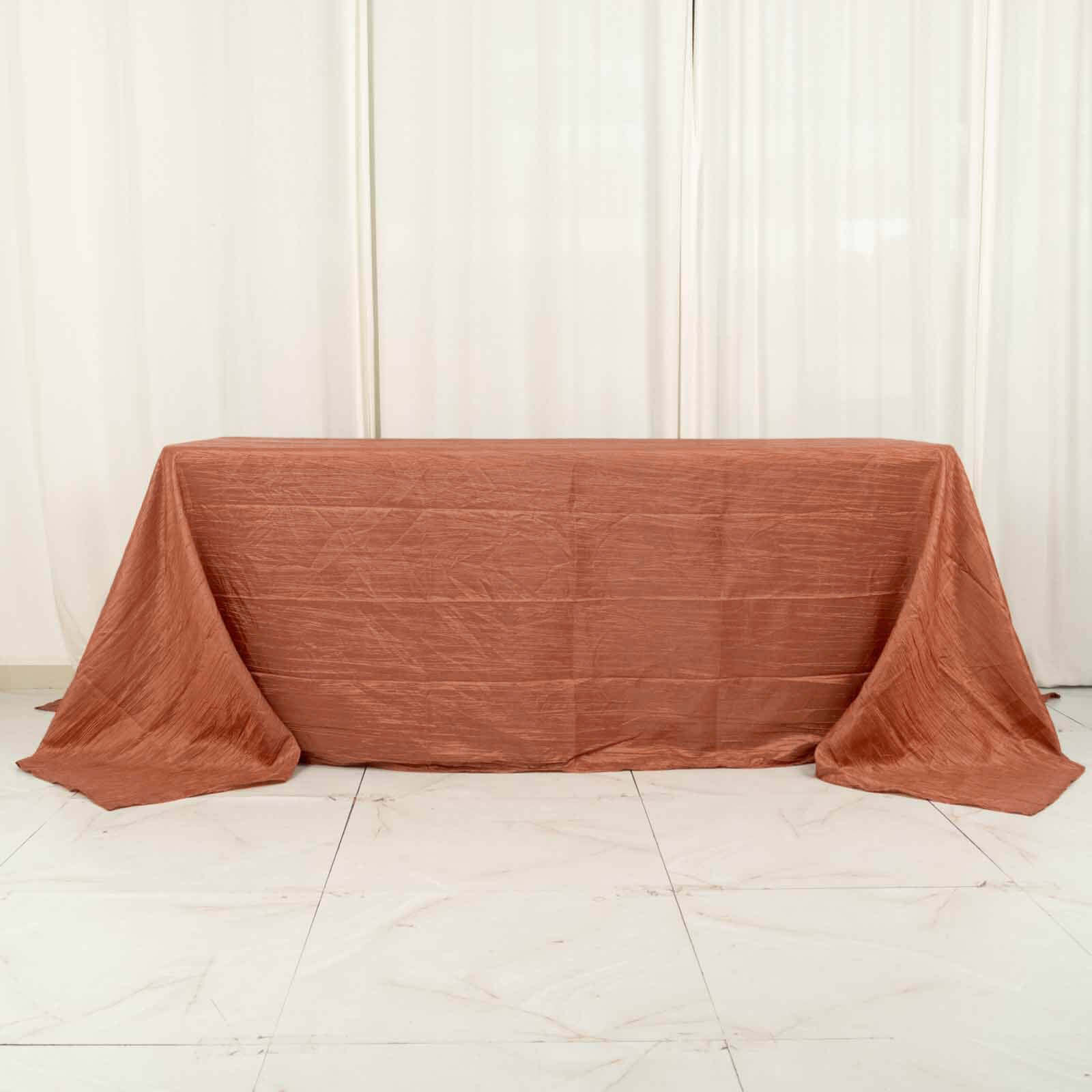 Taffeta Rectangle Tablecloth 90"x132" Terracotta (Rust) with Accordion Crinkle Design - Seamless Finish - Image 8