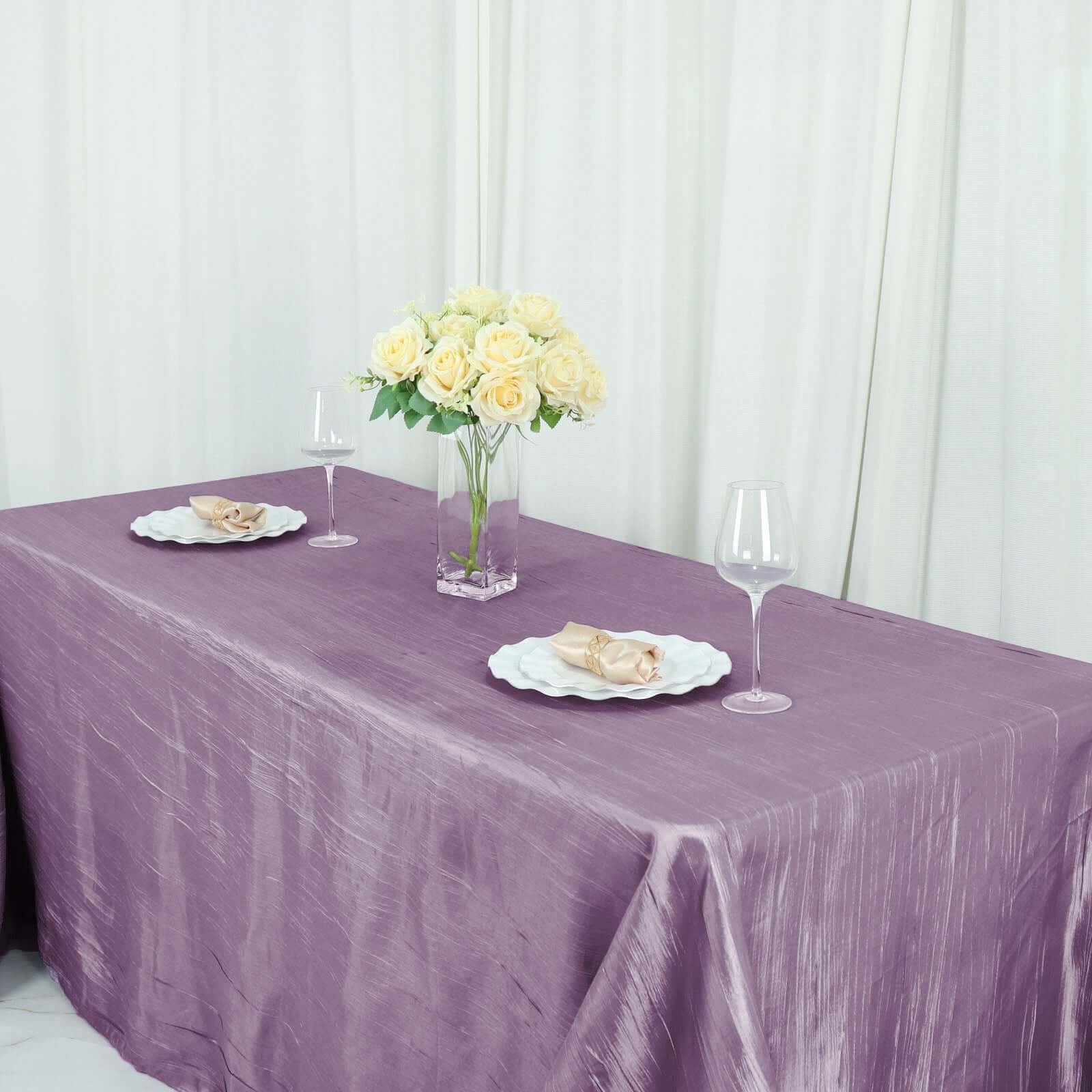 Taffeta Rectangle Tablecloth 90"x132" Violet Amethyst with Accordion Crinkle Design - Seamless Finish - Image 3
