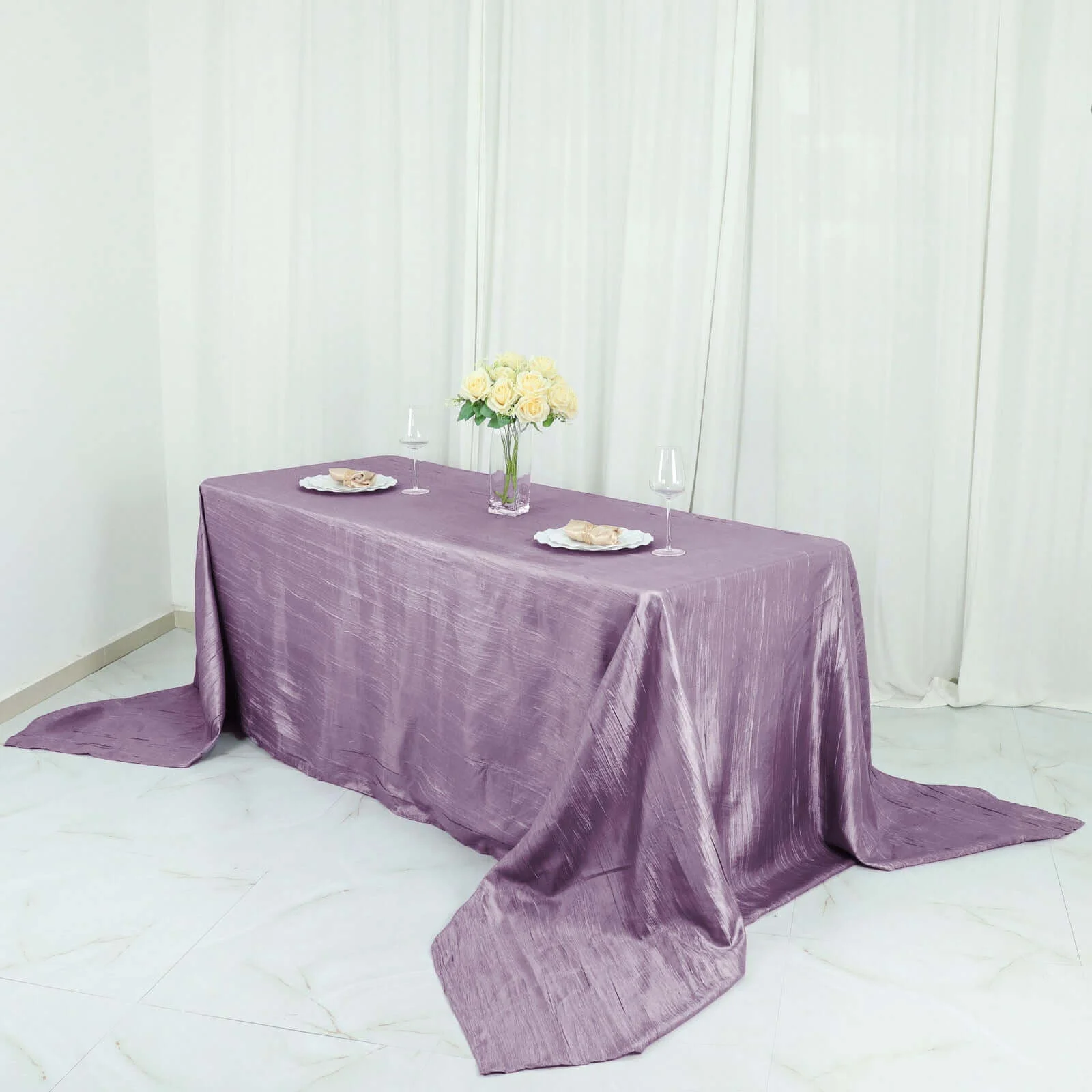 Taffeta Rectangle Tablecloth 90"x132" Violet Amethyst with Accordion Crinkle Design - Seamless Finish - Image 7