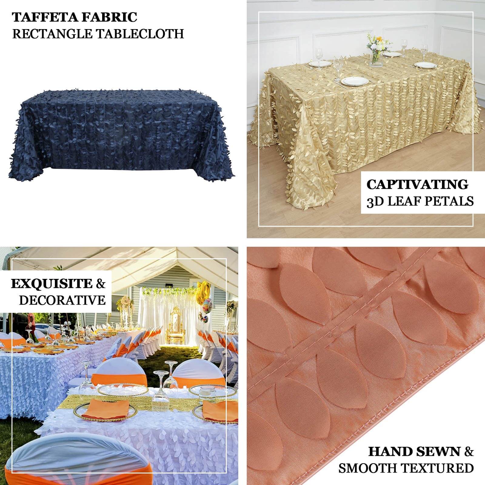 Taffeta Rectangle Tablecloth 90"x132" White - 3D Leaf Petal Seamless Table Cover for Upscale Table Settings - Image 4