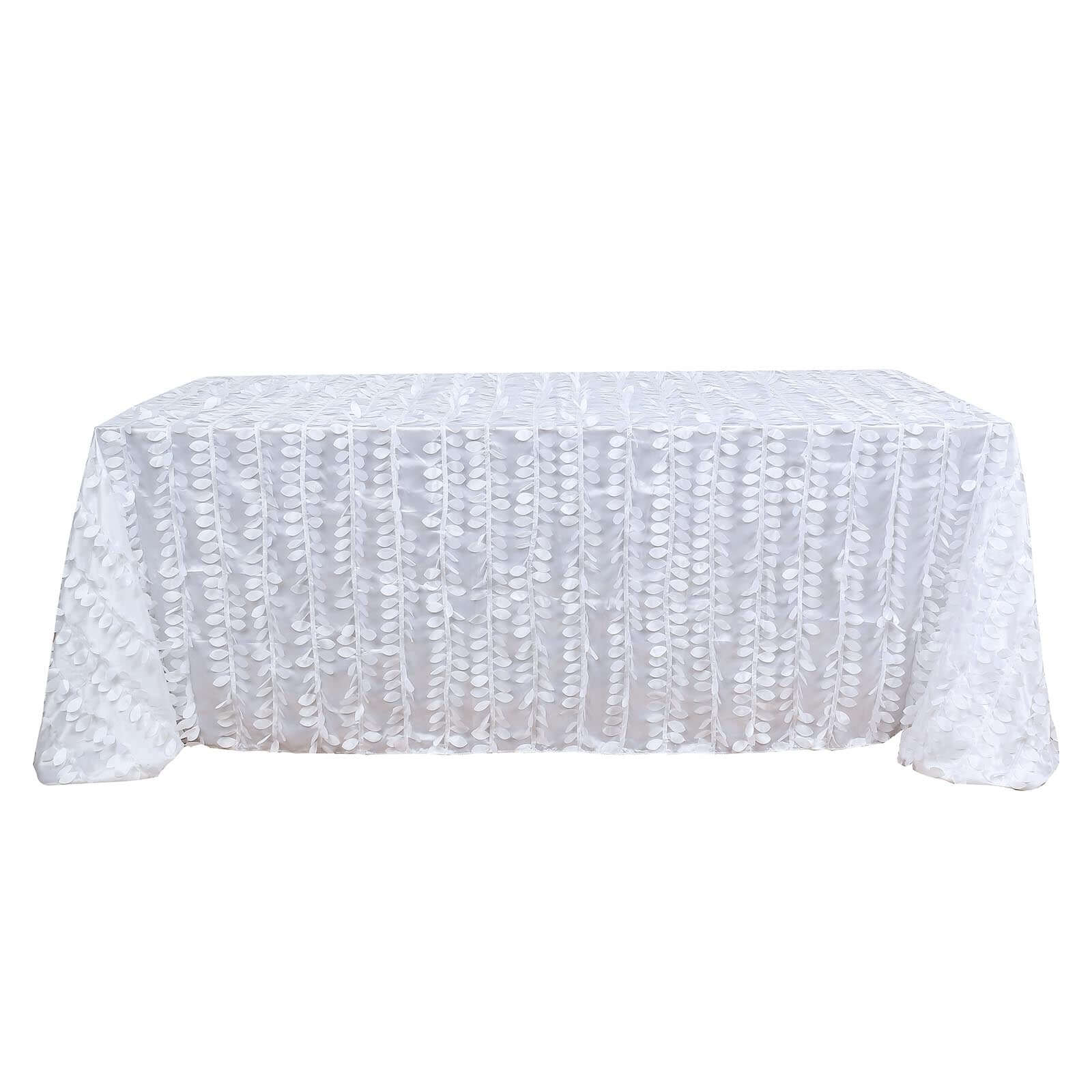 Taffeta Rectangle Tablecloth 90"x132" White - 3D Leaf Petal Seamless Table Cover for Upscale Table Settings - Image 7