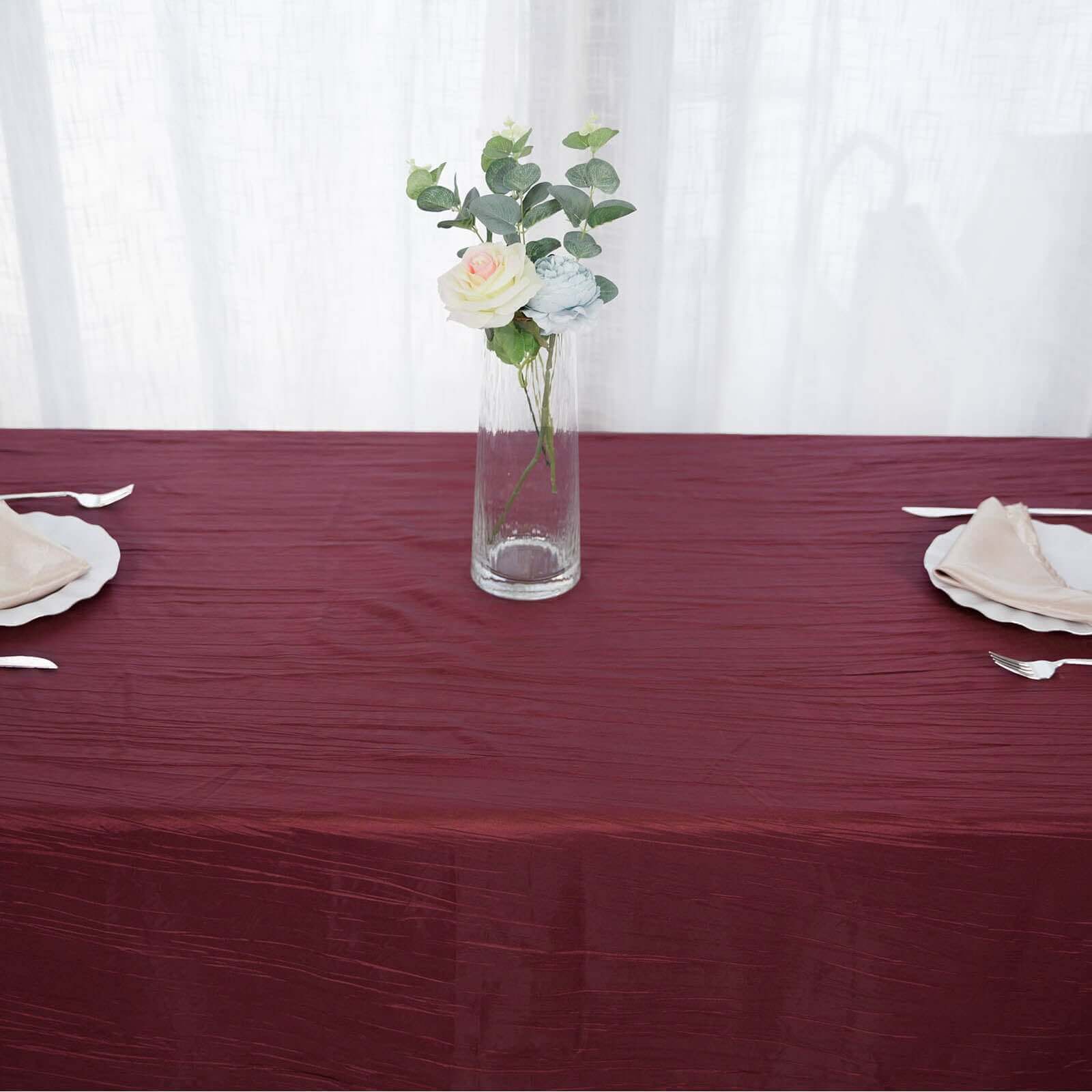 Taffeta Rectangle Tablecloth 90"x156" Burgundy with Accordion Crinkle Design - Seamless Finish - Image 2
