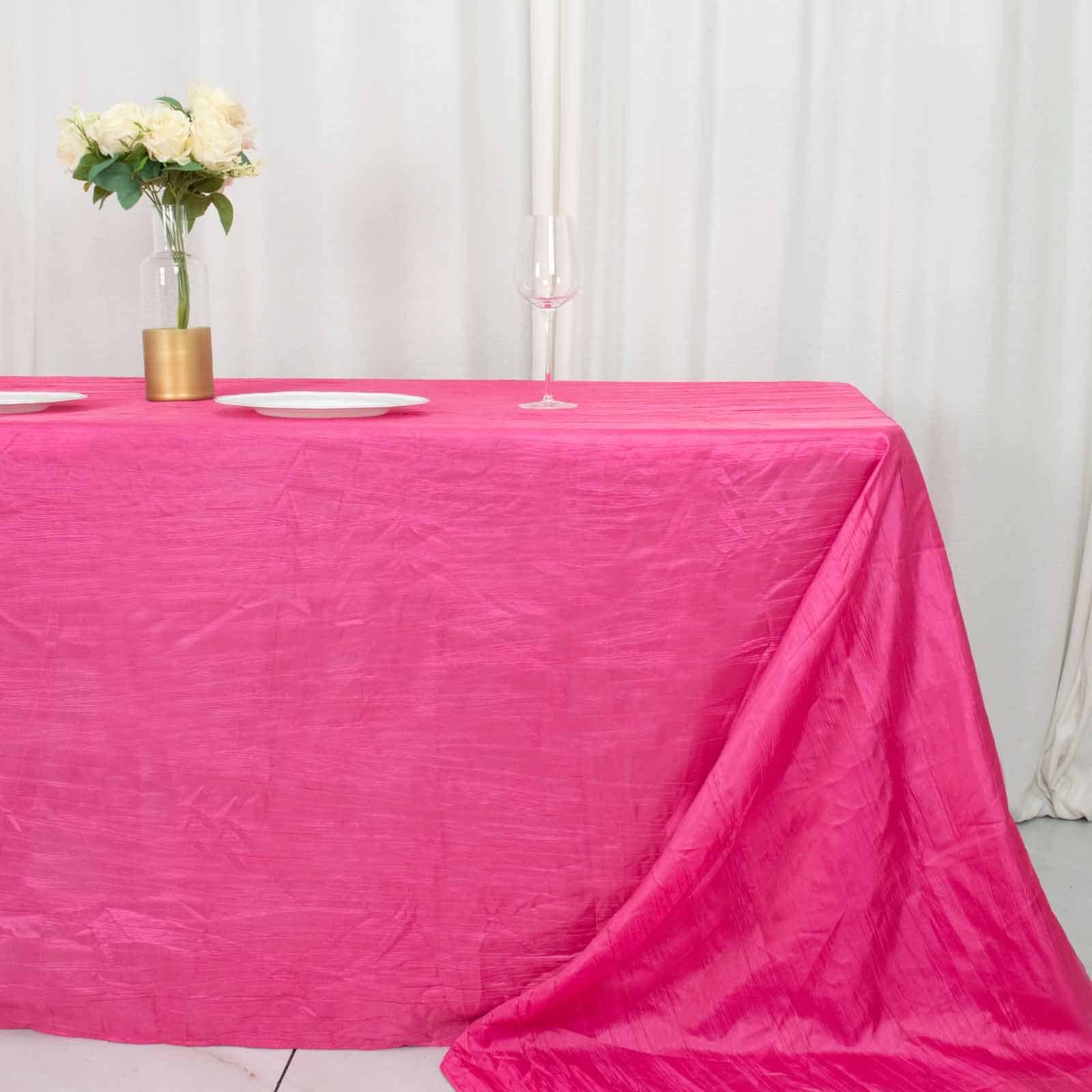 Taffeta Rectangle Tablecloth 90"x156" Fuchsia with Accordion Crinkle Design - Seamless Finish - Image 2