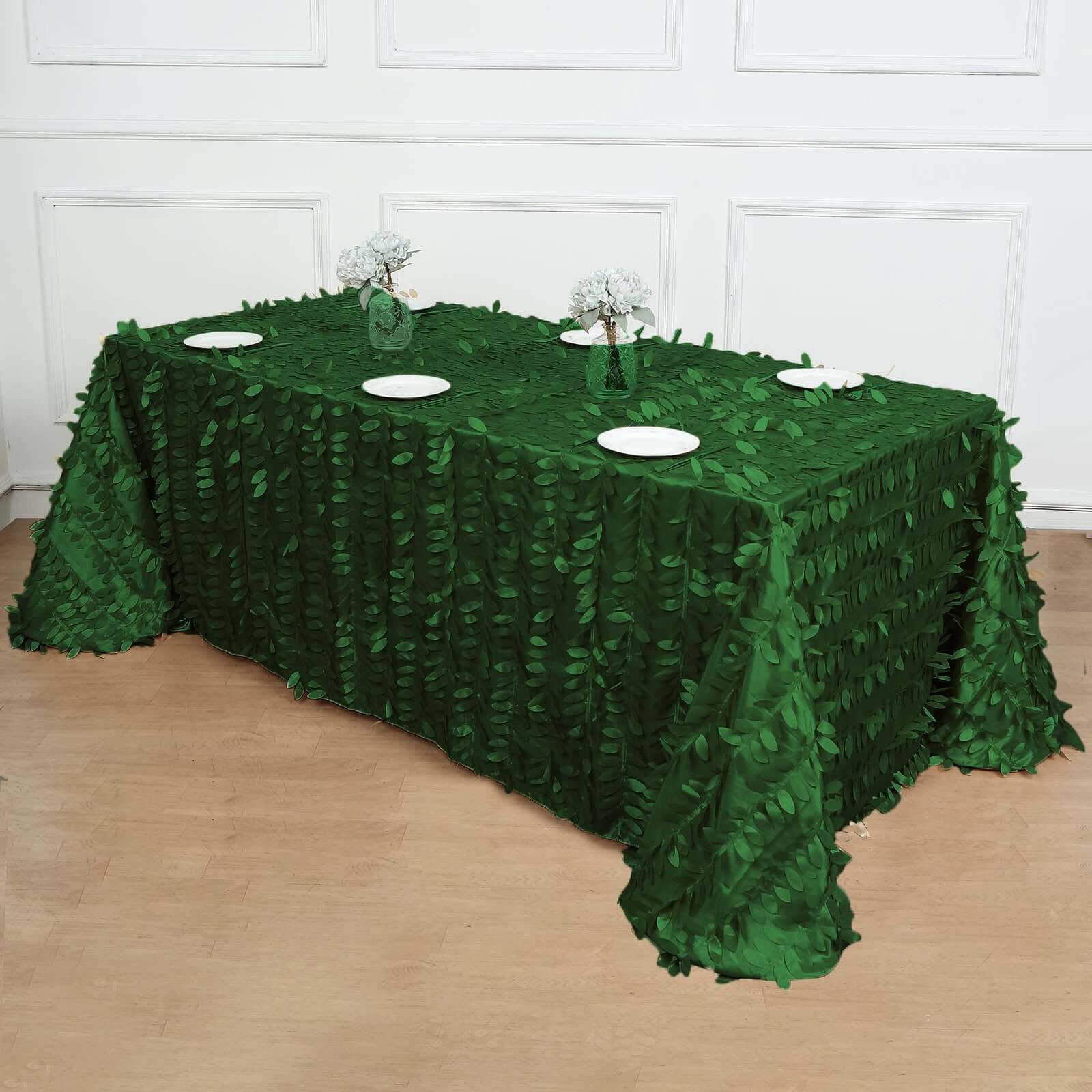 Taffeta Rectangle Tablecloth 90"x156" Green - 3D Leaf Petal Seamless Table Cover - Image 3