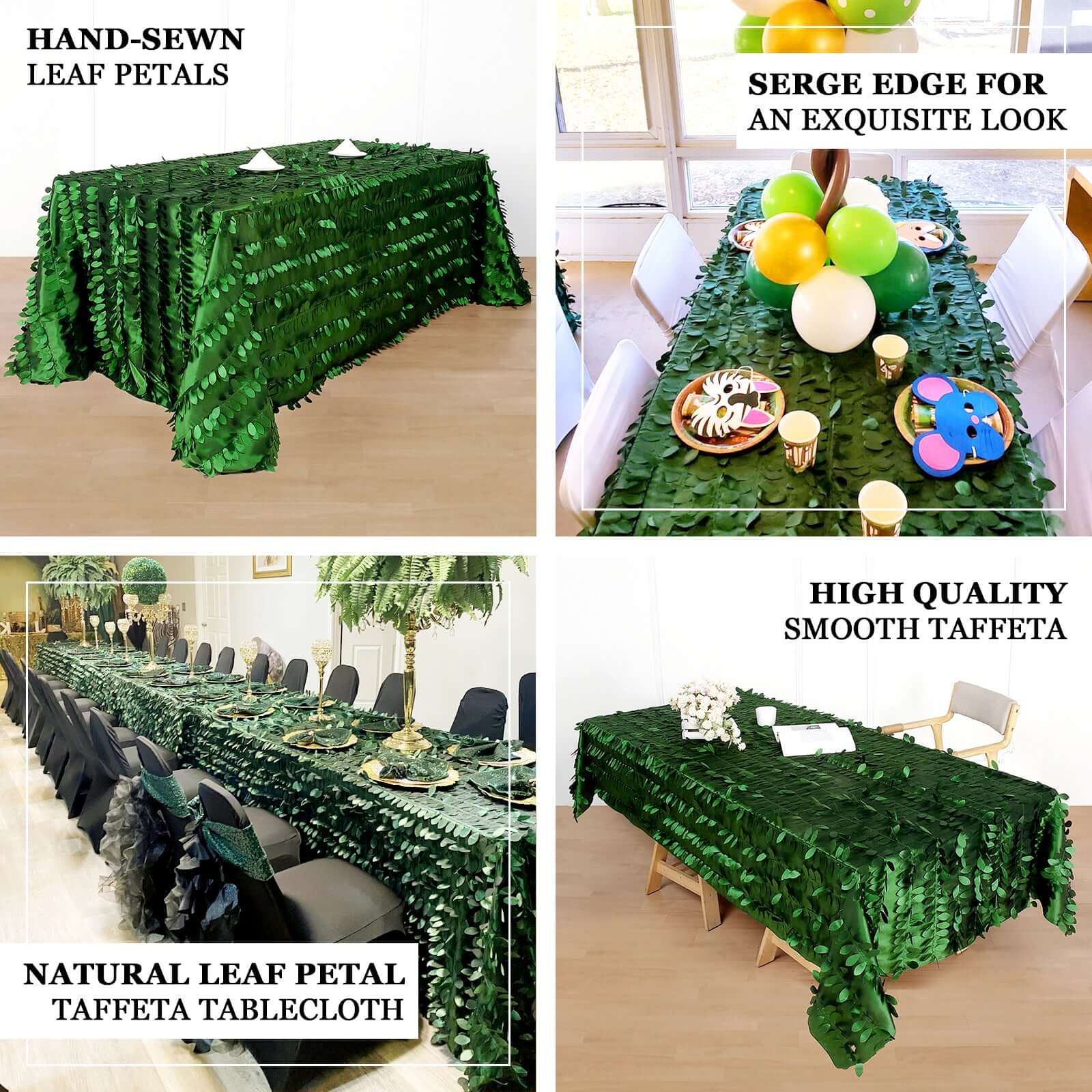 Taffeta Rectangle Tablecloth 90"x156" Green - 3D Leaf Petal Seamless Table Cover - Image 4