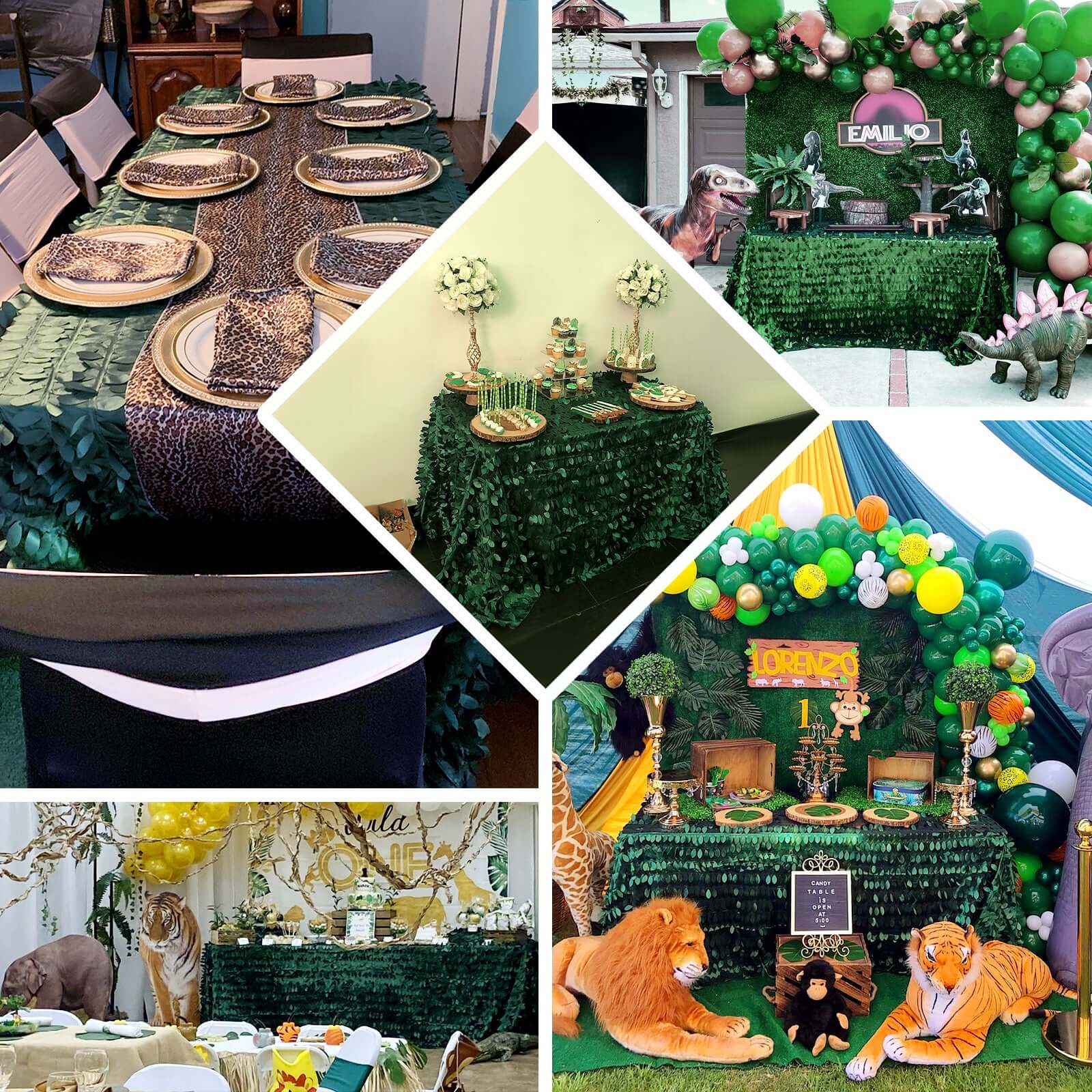 Taffeta Rectangle Tablecloth 90"x156" Green - 3D Leaf Petal Seamless Table Cover - Image 5