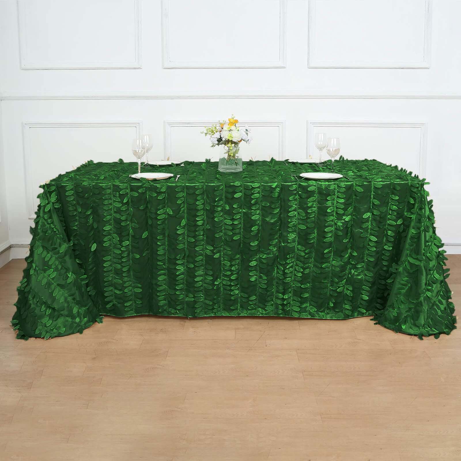 Taffeta Rectangle Tablecloth 90"x156" Green - 3D Leaf Petal Seamless Table Cover - Image 6