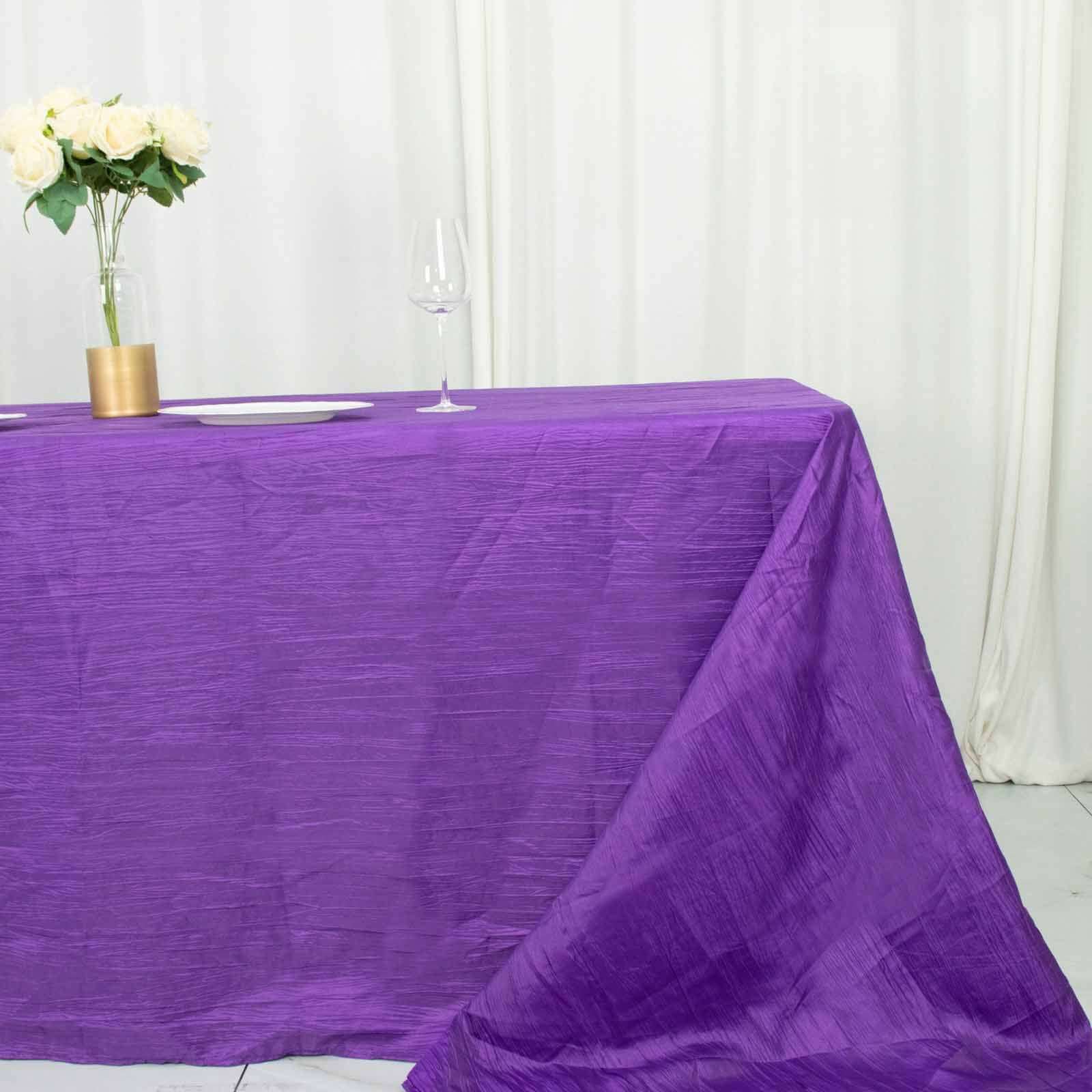 Taffeta Rectangle Tablecloth 90"x156" Purple with Accordion Crinkle Design - Seamless Finish - Image 2