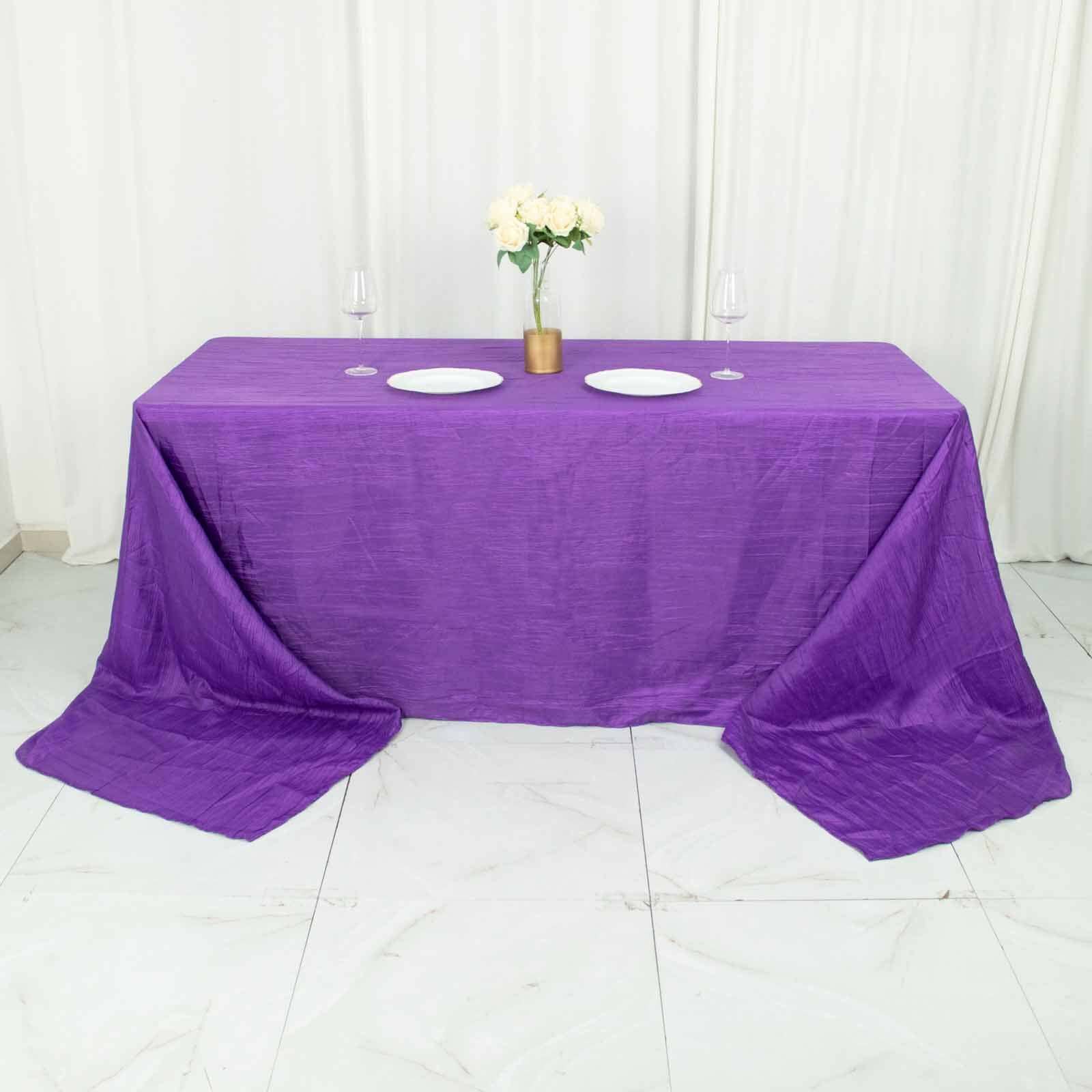 Taffeta Rectangle Tablecloth 90"x156" Purple with Accordion Crinkle Design - Seamless Finish - Image 5