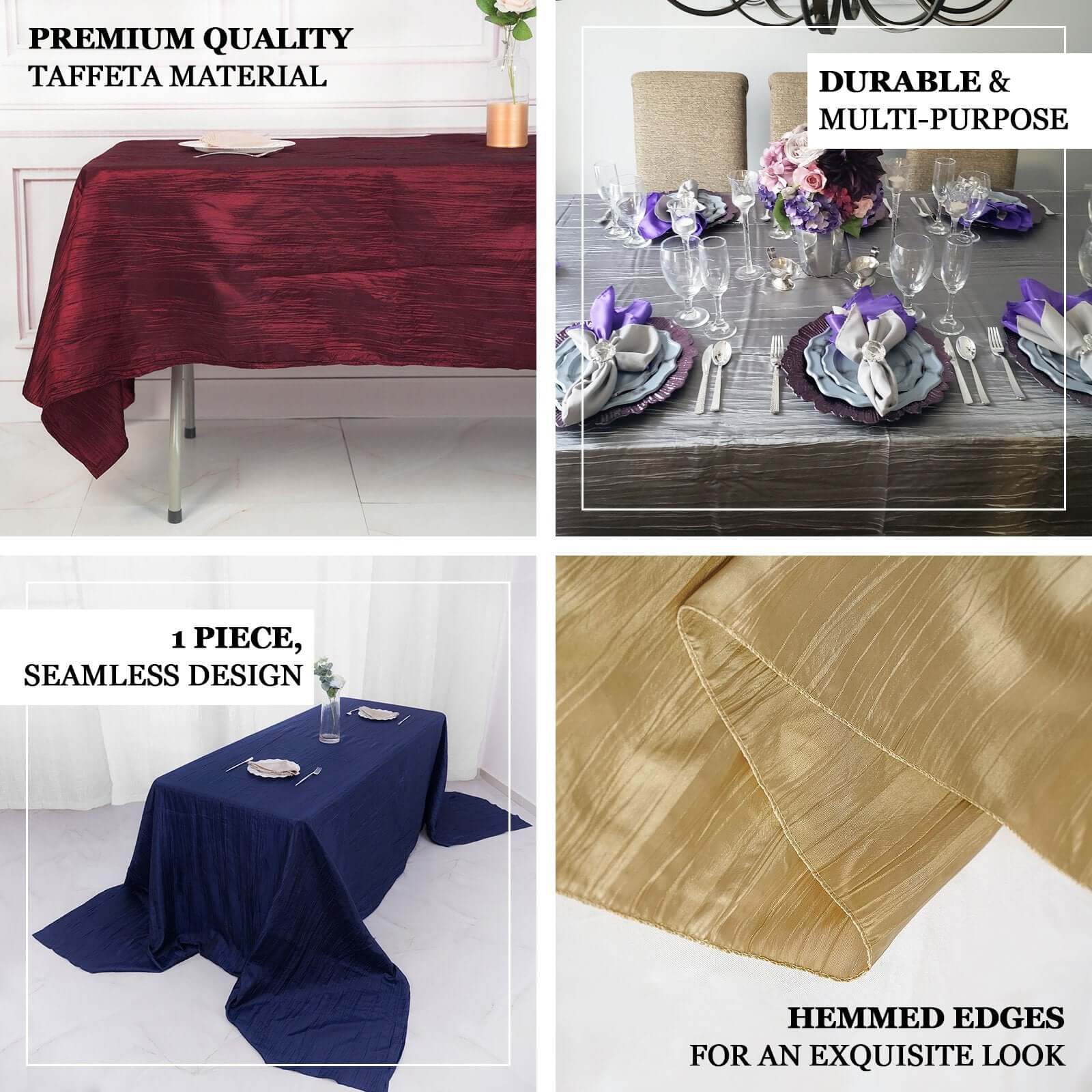Taffeta Rectangle Tablecloth 90"x156" Sage Green with Accordion Crinkle Design - Seamless Finish - Image 4