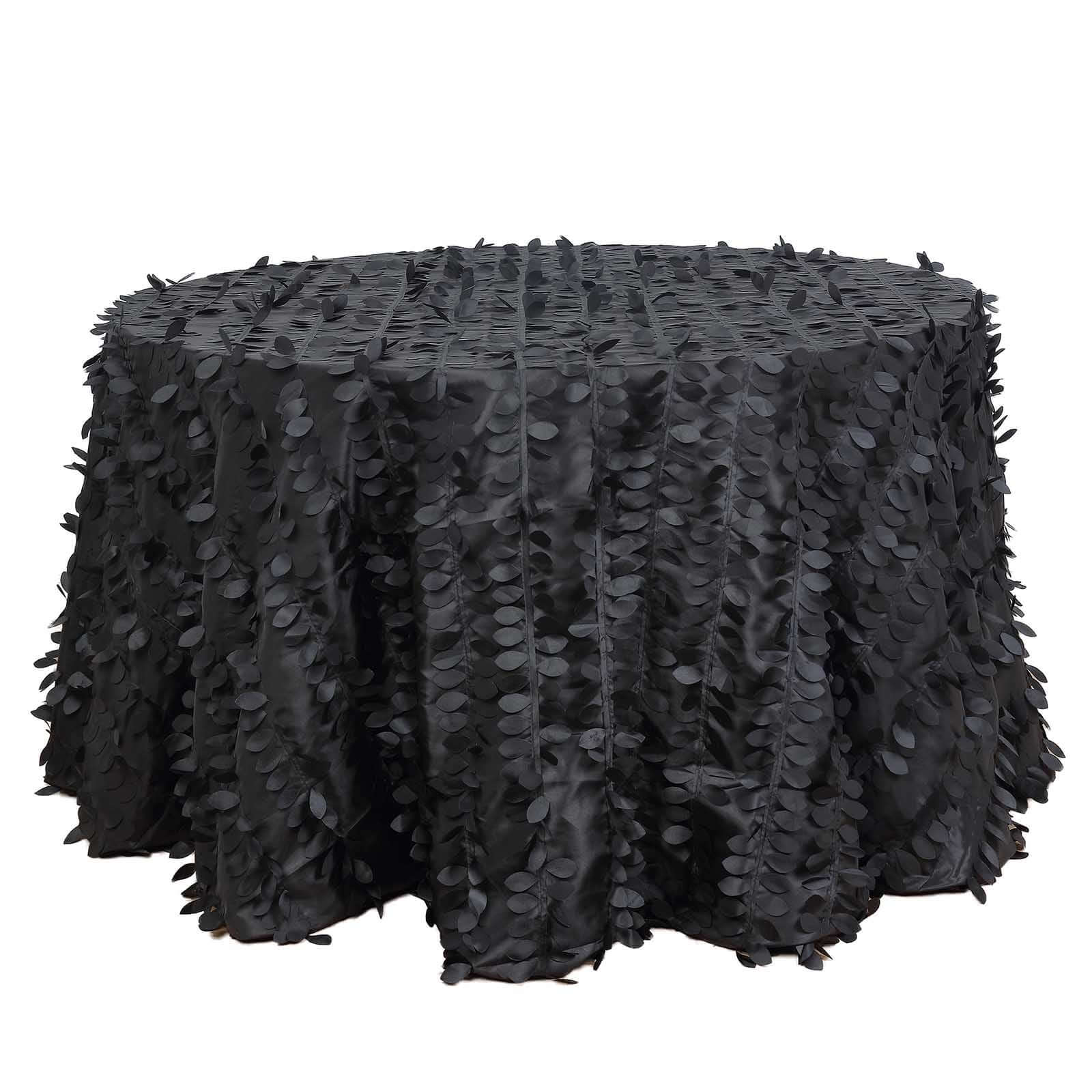 Taffeta Round Tablecloth 120" Black - 3D Leaf Petal Design Seamless Table Cover for Upscale Gatherings - Image 6