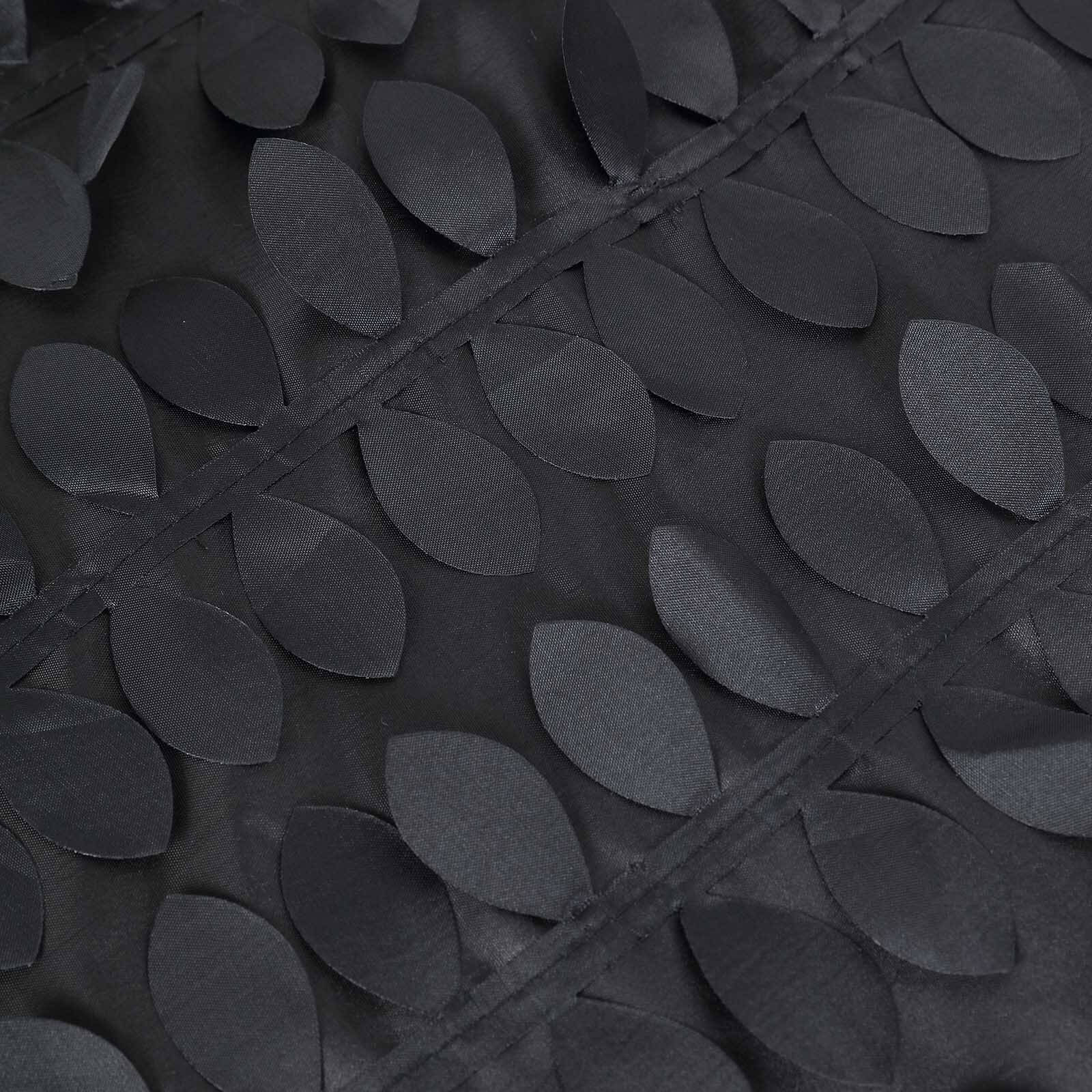 Taffeta Round Tablecloth 120" Black - 3D Leaf Petal Design Seamless Table Cover for Upscale Gatherings - Image 8