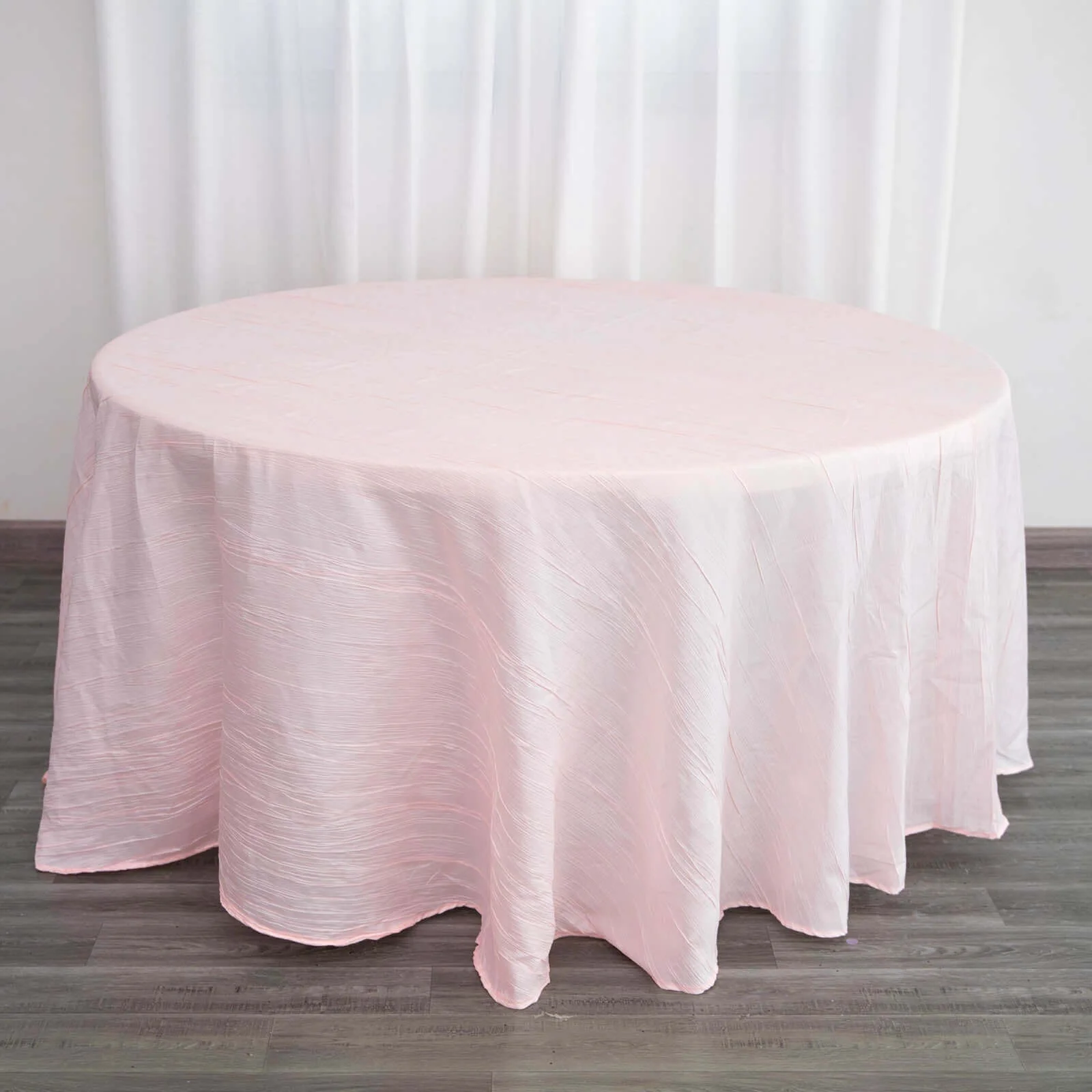 Taffeta Round Tablecloth 120" Blush with Accordion Crinkle Design - Seamless Finish - Image 3