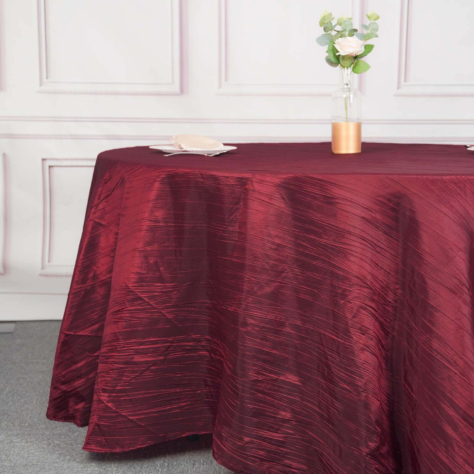 Taffeta Round Tablecloth 120" Burgundy with Accordion Crinkle Design - Seamless Finish - Image 2