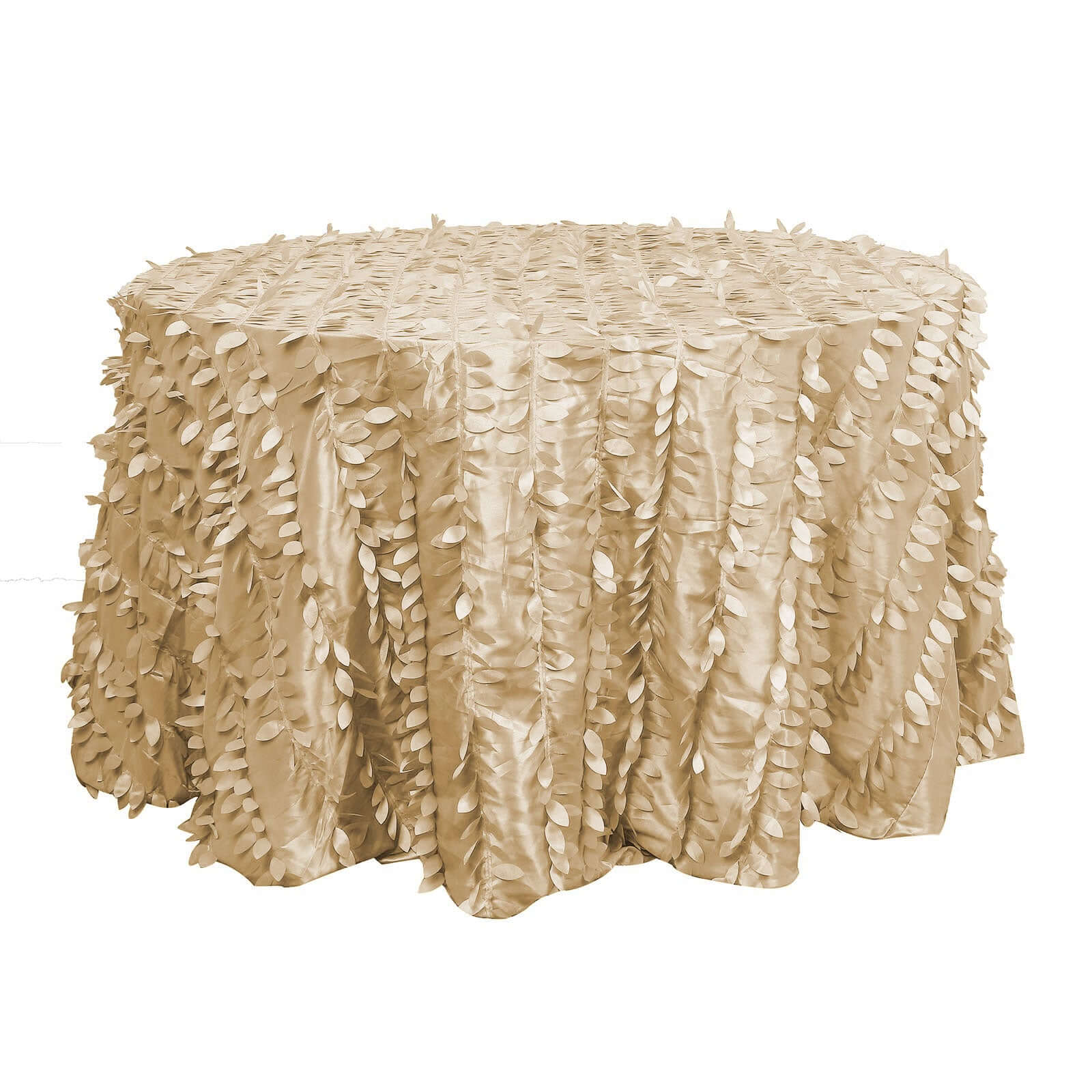 Taffeta Round Tablecloth 120" Champagne - 3D Leaf Petal Seamless Table Cover - Image 7