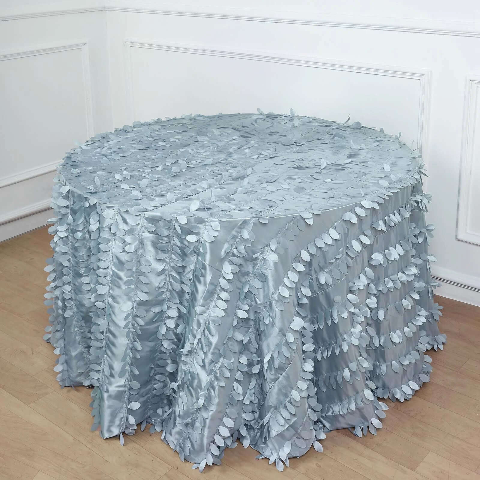 Taffeta Round Tablecloth 120" Dusty Blue - 3D Leaf Petal Seamless Table Cover