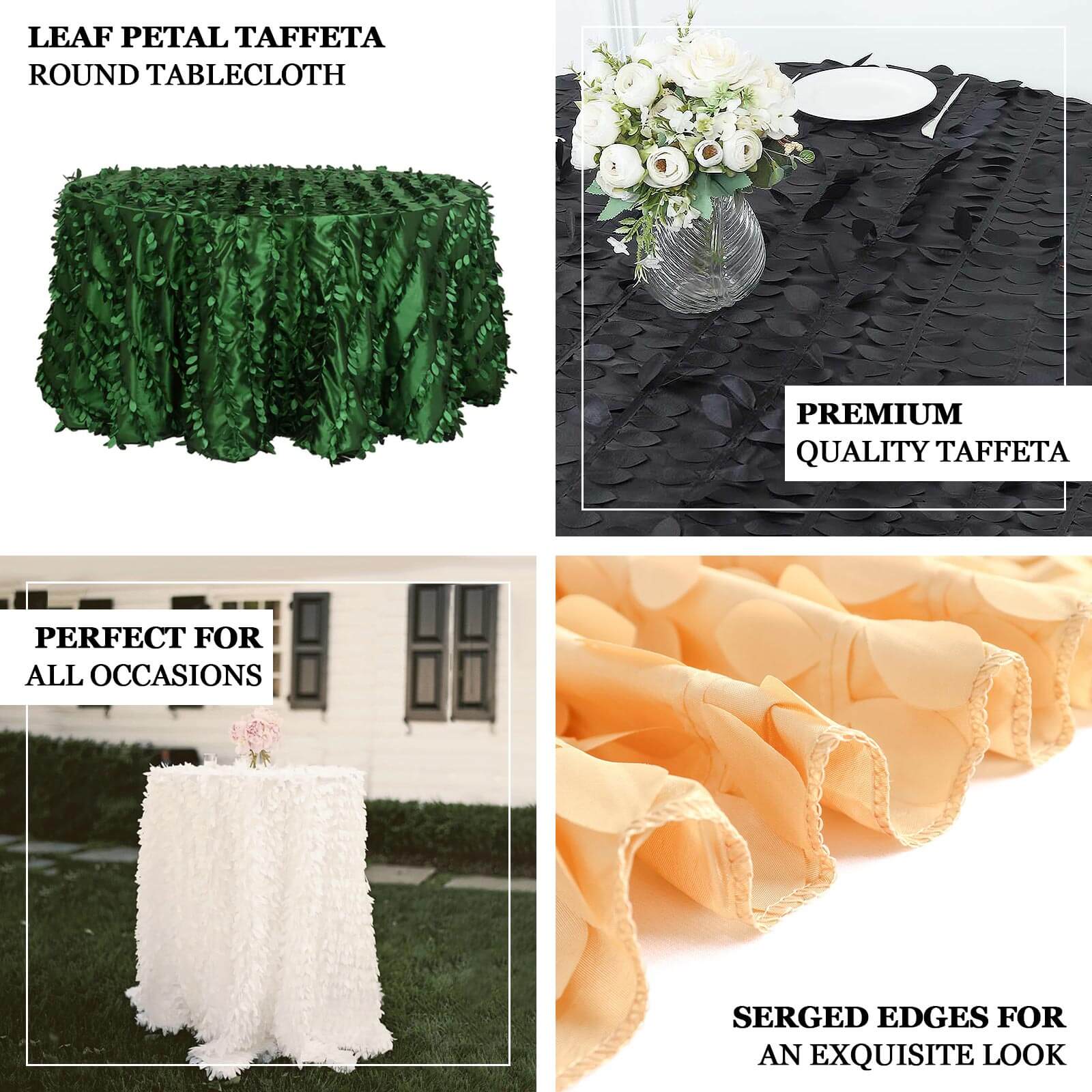 Taffeta Round Tablecloth 120" Dusty Blue - 3D Leaf Petal Seamless Table Cover - Image 4