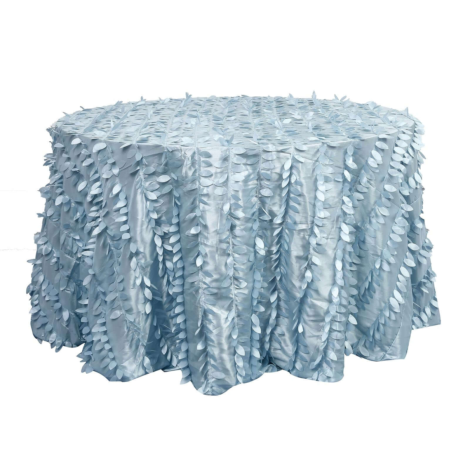 Taffeta Round Tablecloth 120" Dusty Blue - 3D Leaf Petal Seamless Table Cover - Image 7