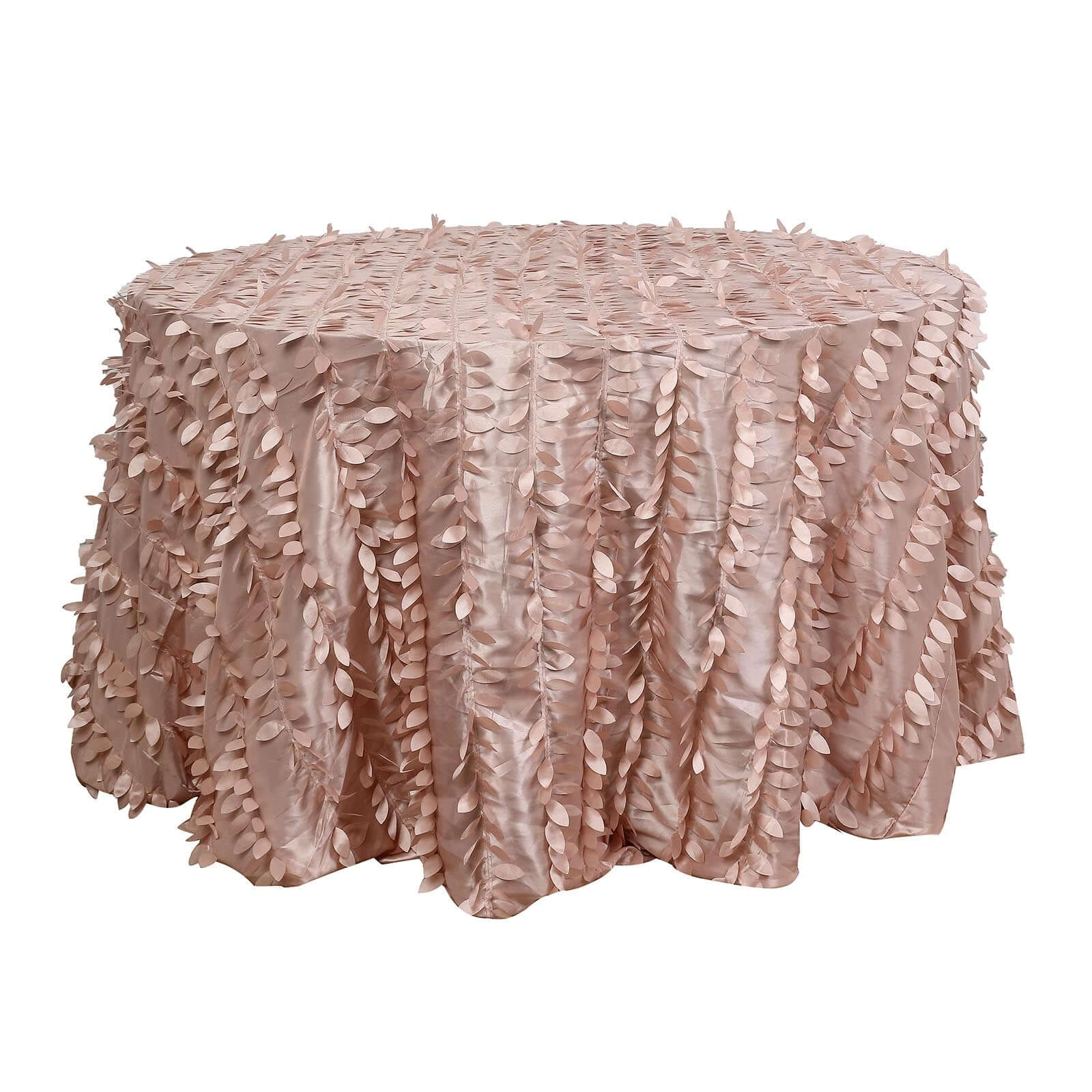 Taffeta Round Tablecloth 120" Dusty Rose - 3D Leaf Petal Seamless Table Cover - Image 7