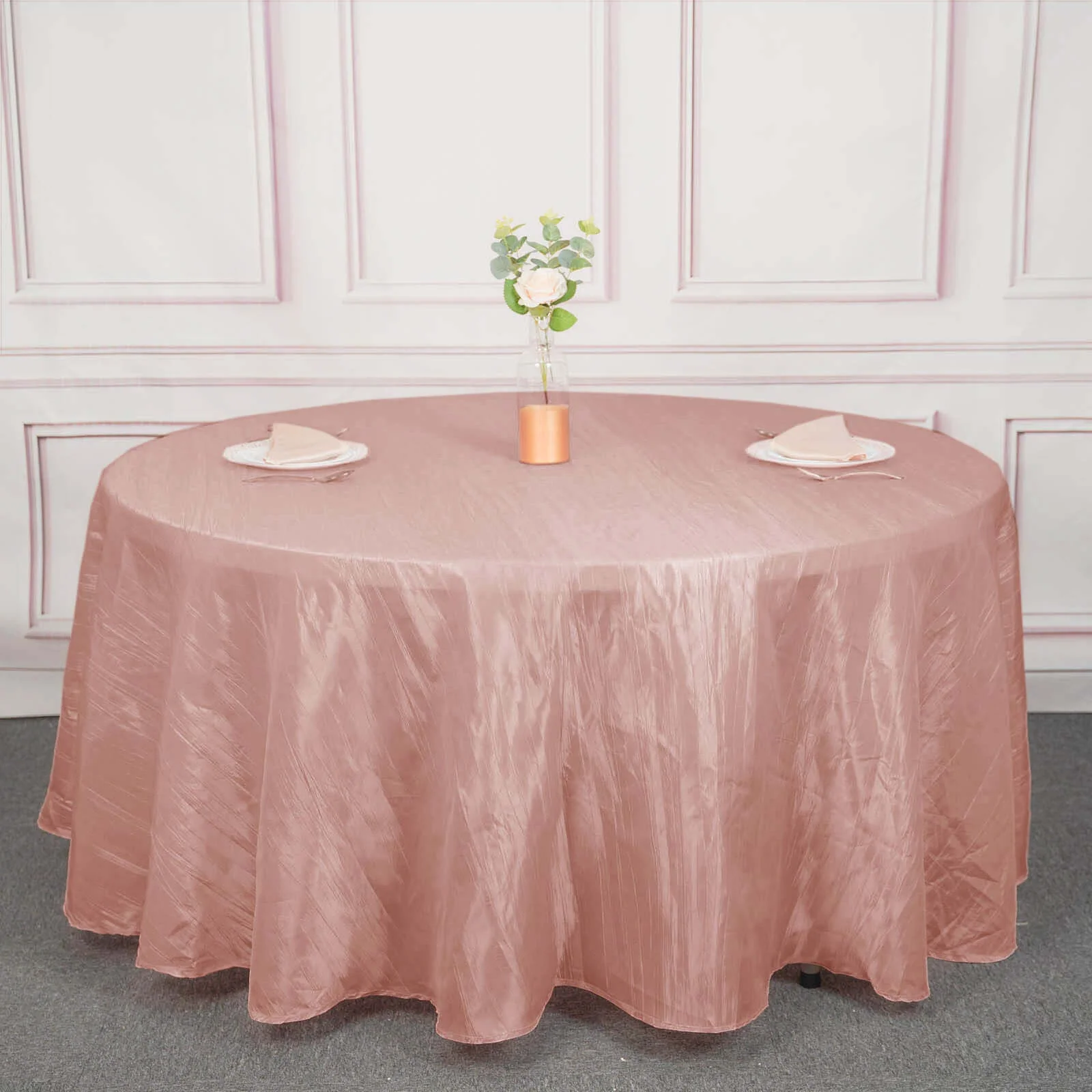 Taffeta Round Tablecloth 120" Dusty Rose with Accordion Crinkle Design - Seamless Finish - Image 2