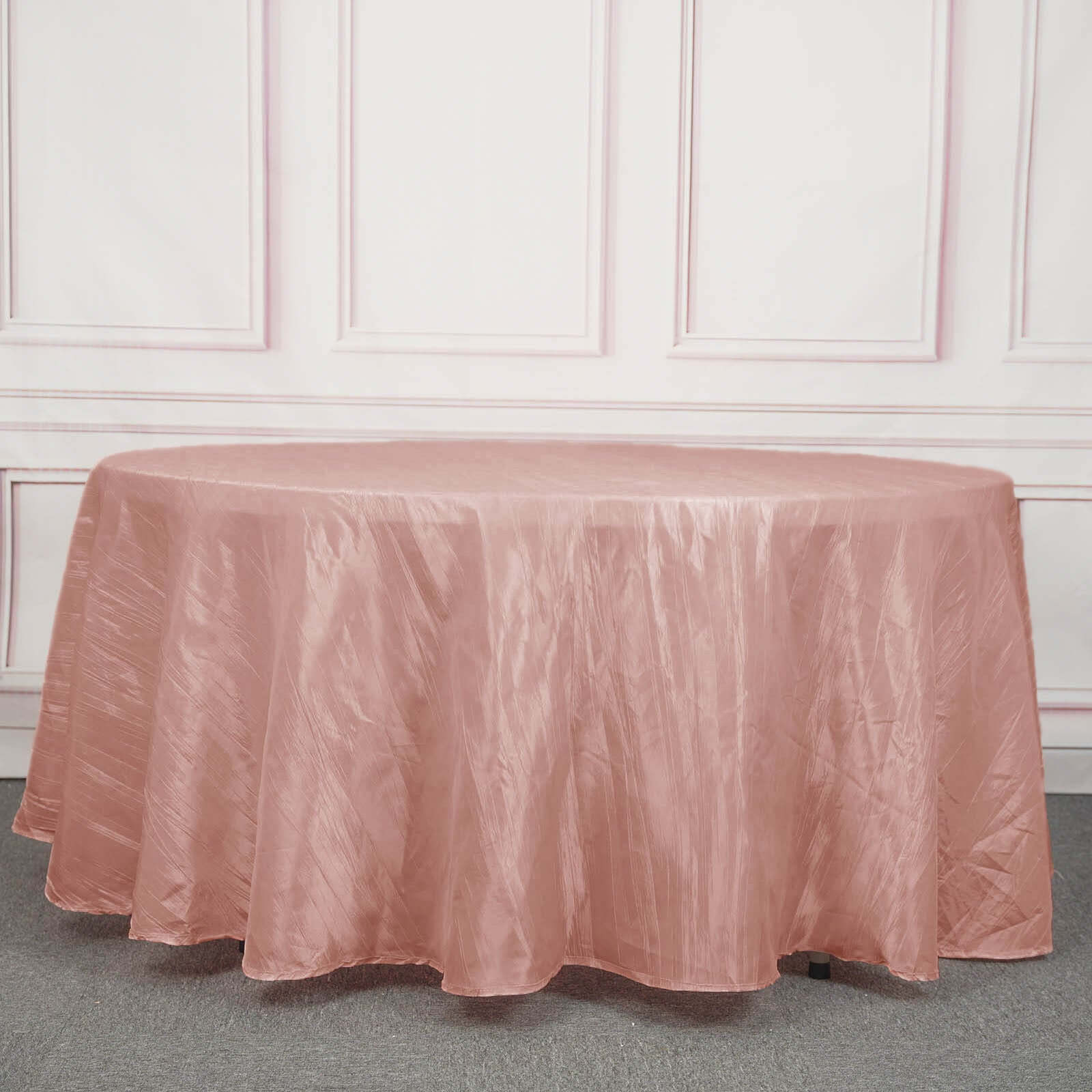 Taffeta Round Tablecloth 120" Dusty Rose with Accordion Crinkle Design - Seamless Finish - Image 3